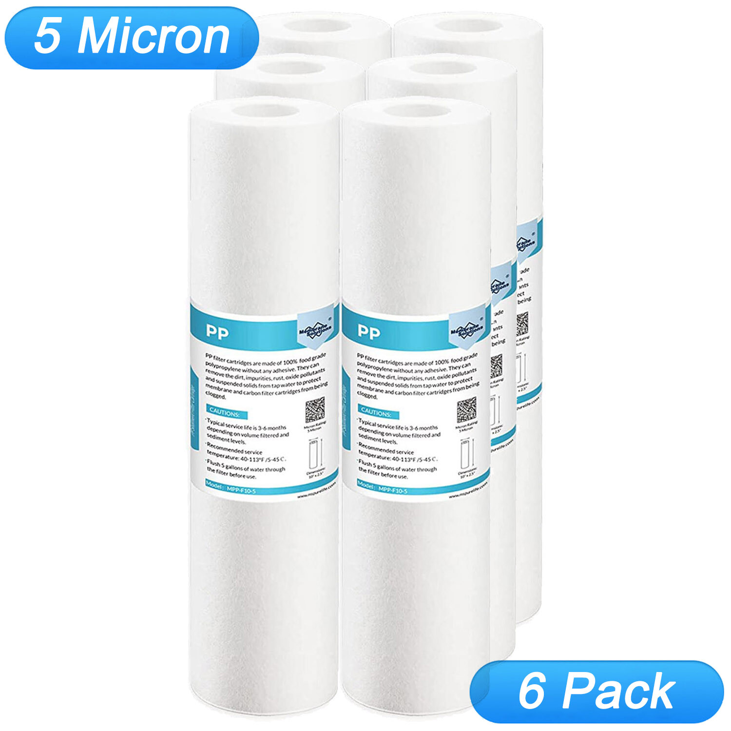 6 Pack 5 Micron 10″ x 2.5″ Sediment Water Filter for GE GXWH04F, GXWH20S, GNSV25
