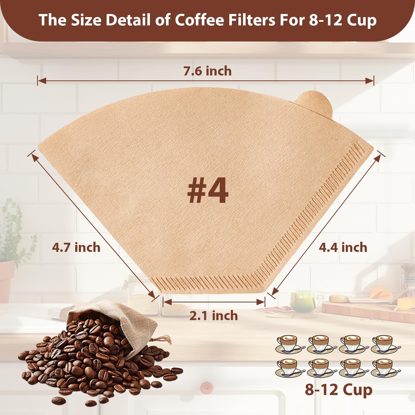 200 Count Coffee Filters #4, Disposable Cone Size 04, Wood