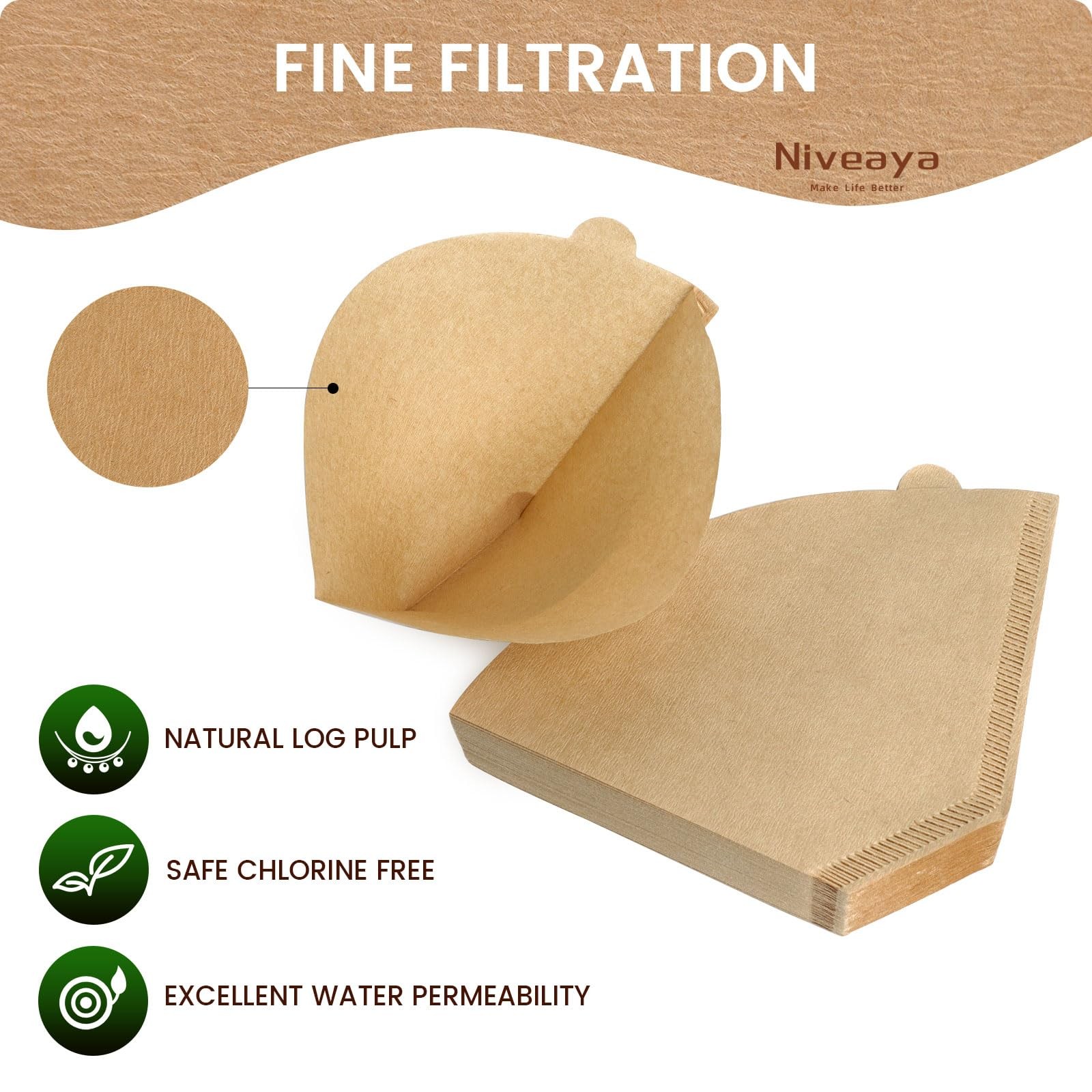 Niveaya 200 Count Coffee Filters #4, Unbleached Natural 04, natural brown
