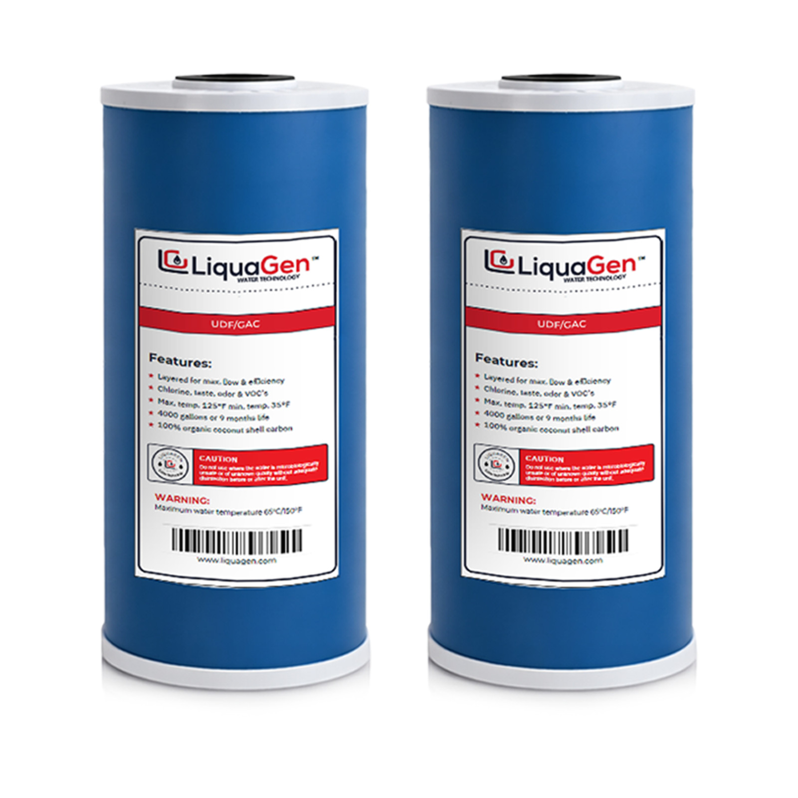LiquaGen 4.5″x10″ GAC UDF Carbon Water Filter Big Blue 2, 4,6 Pack Replacement