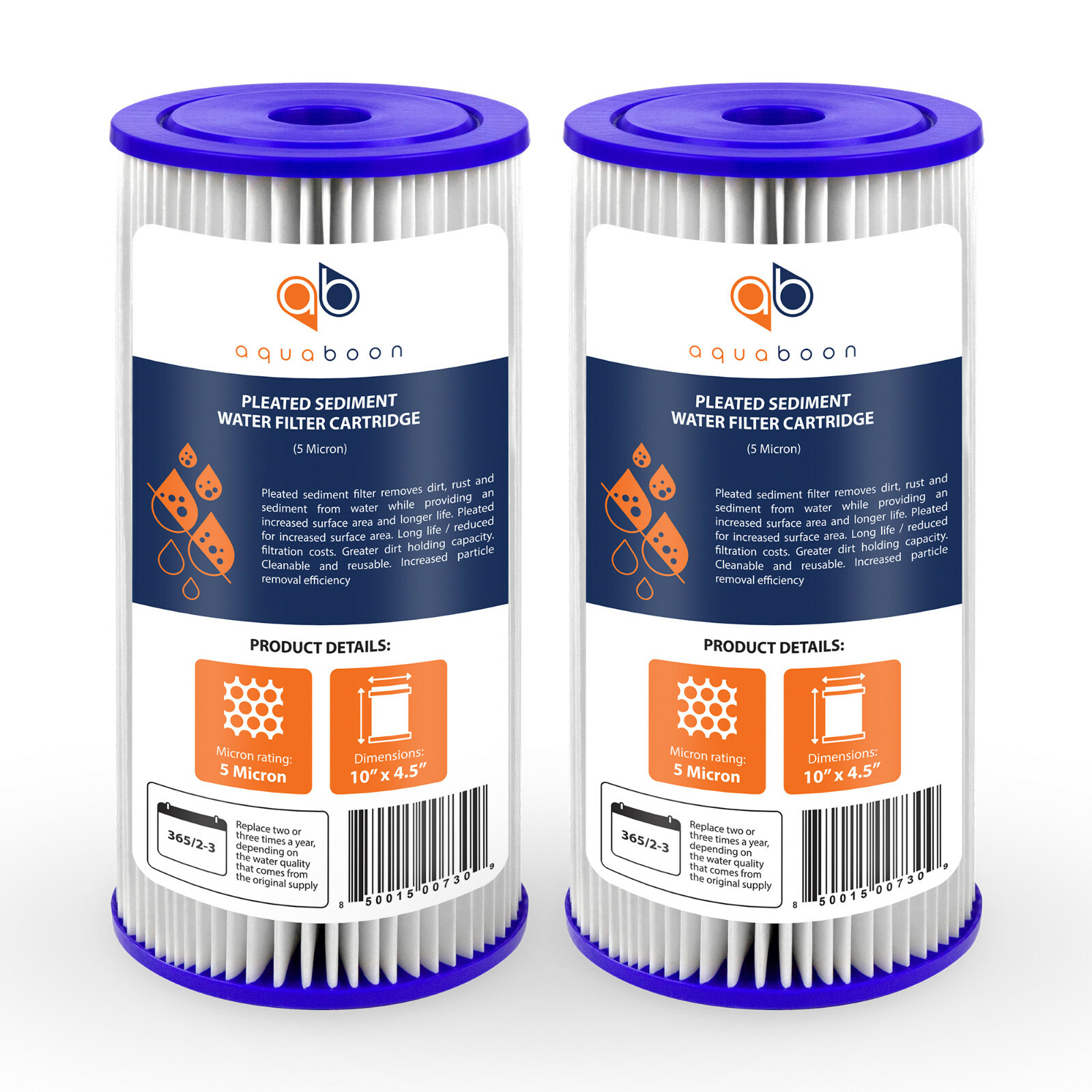 2PK of Big Blue 5µm Pleated Washable Sediment Water Filter 10″x4.5″ by Aquaboon