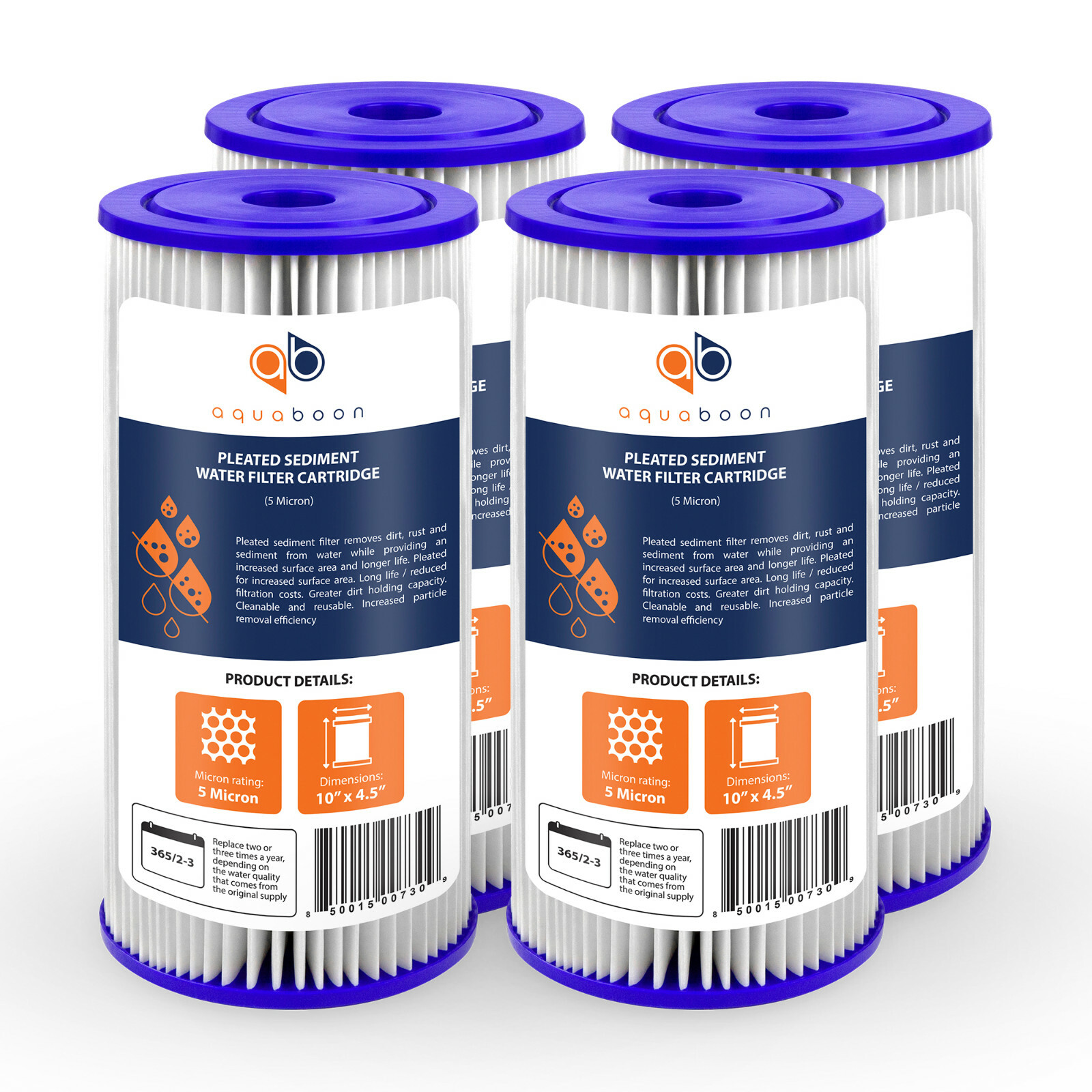 4PK of Big Blue 5µm Pleated Washable Sediment Water Filter 10″x4.5″ by Aquaboon