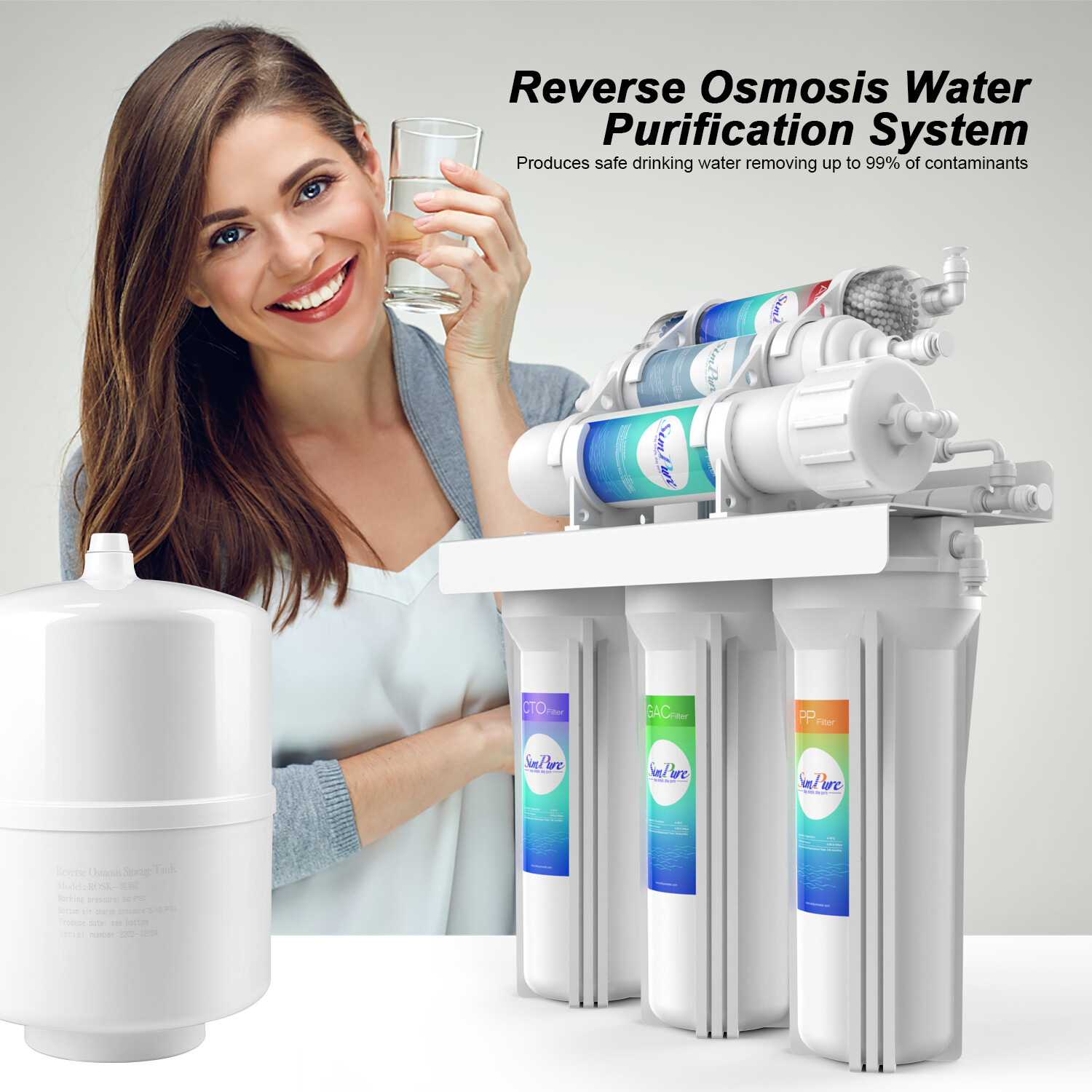 6 Stage 75 GPD Reverse Osmosis System Alkaline Drinking Water Filter Purifier