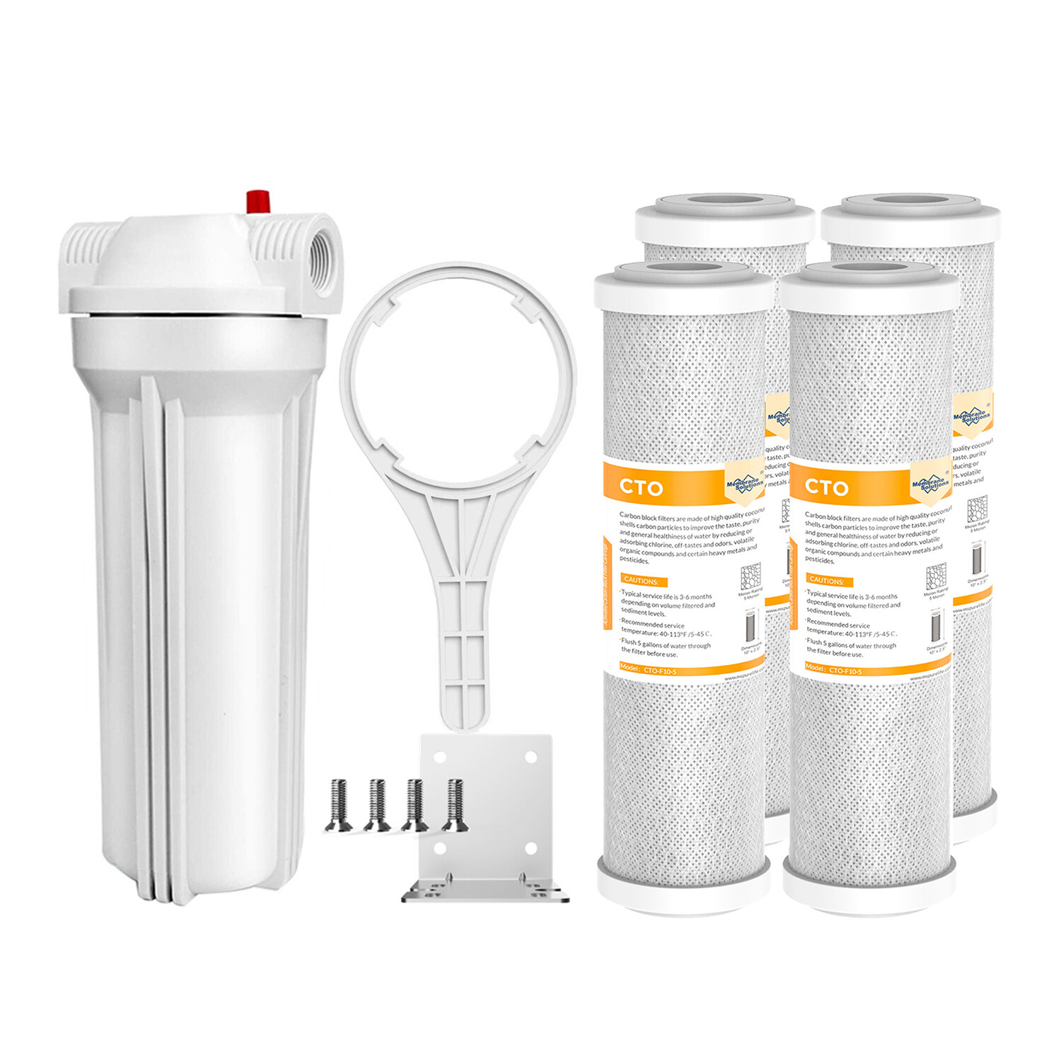 SimPure 10 Inch Whole House Water Filter Housing &4pcs 10″ x 2.5″ CTO Filtration