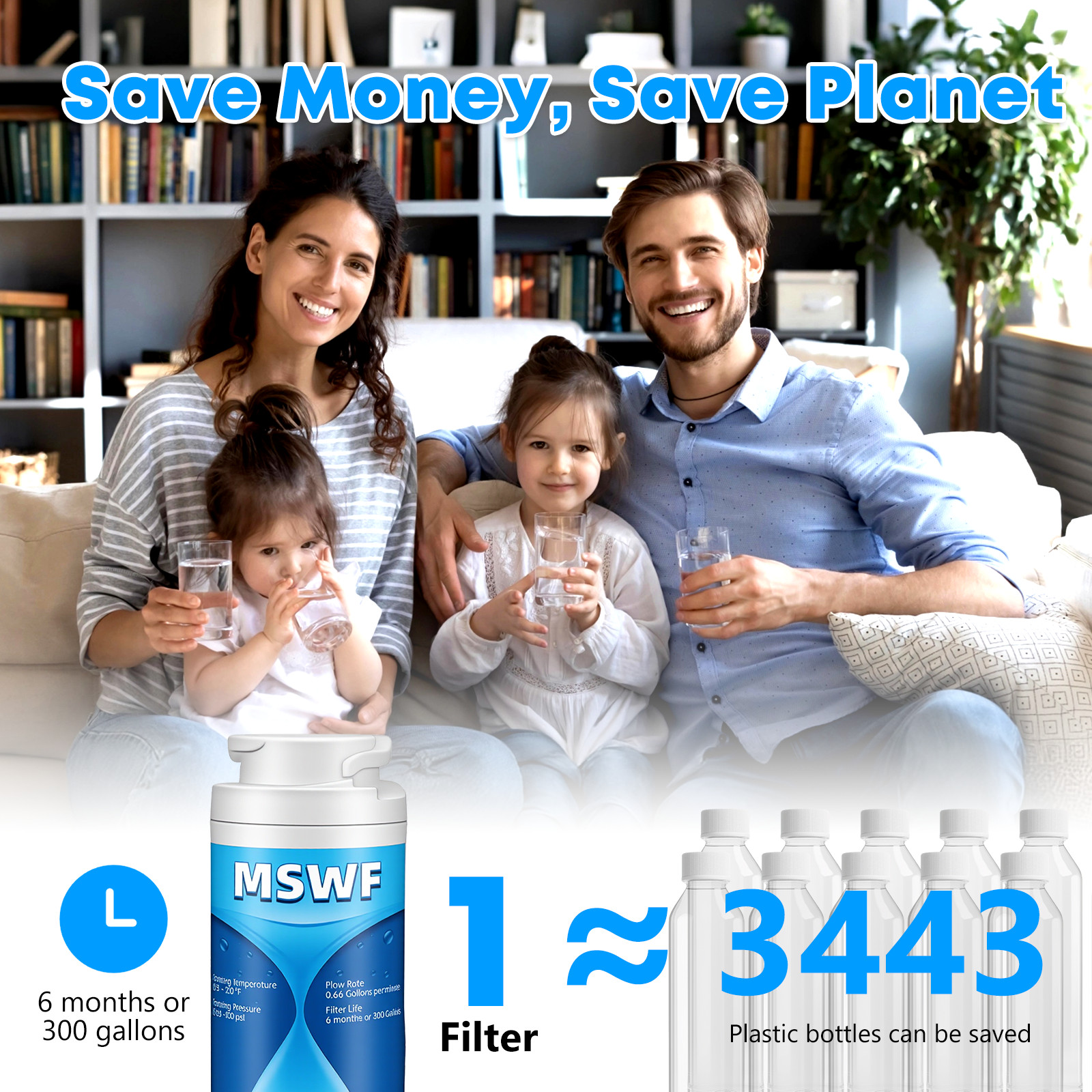 6 PACK Fit For GE MSWF Smartwater 101820A RWF1500A Water Filter Cartridge