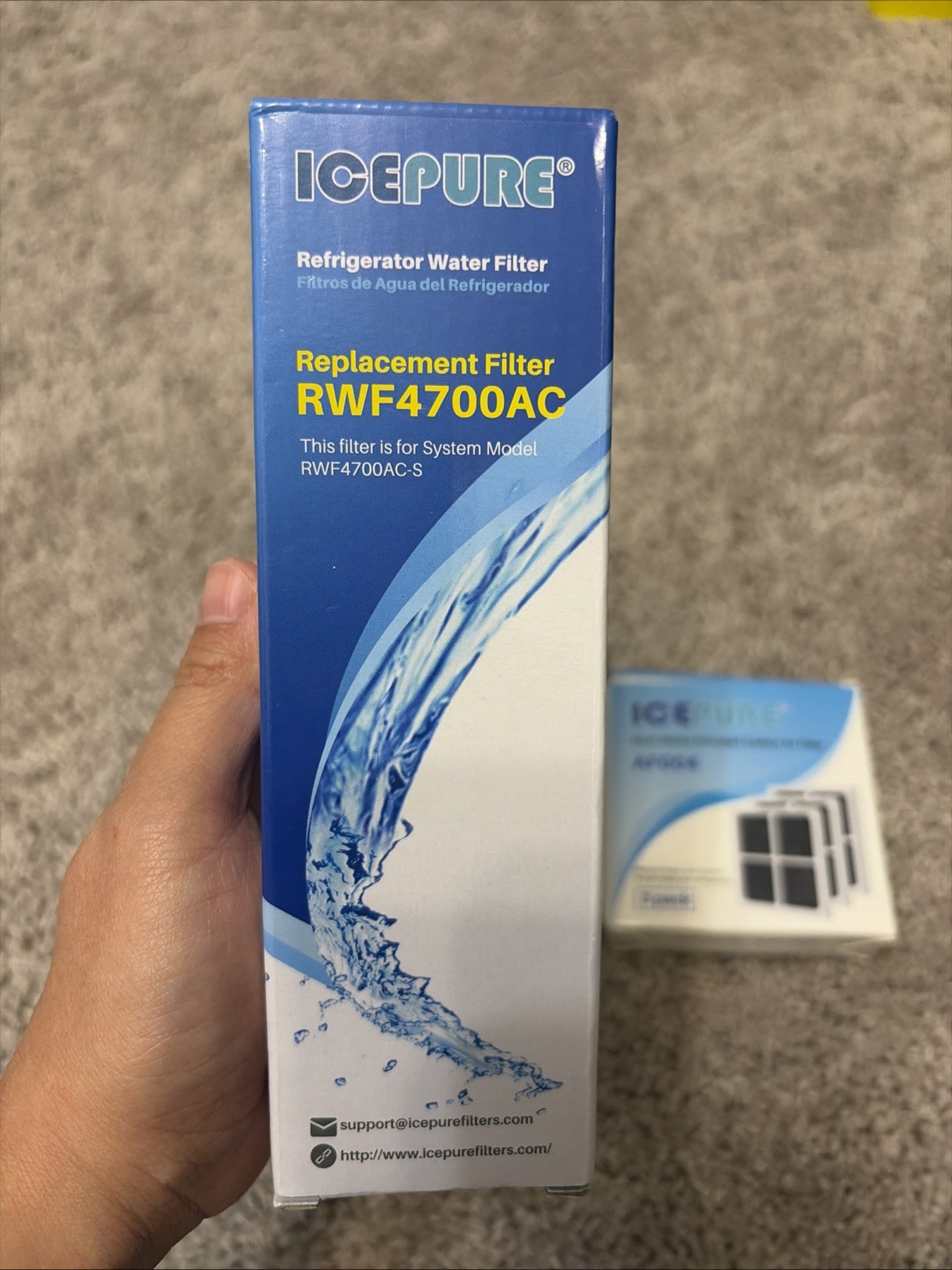 2x ICEPURE Refrigerator Water Filter RWF4700AC & 3 Pack AF004 Air Filter Kit