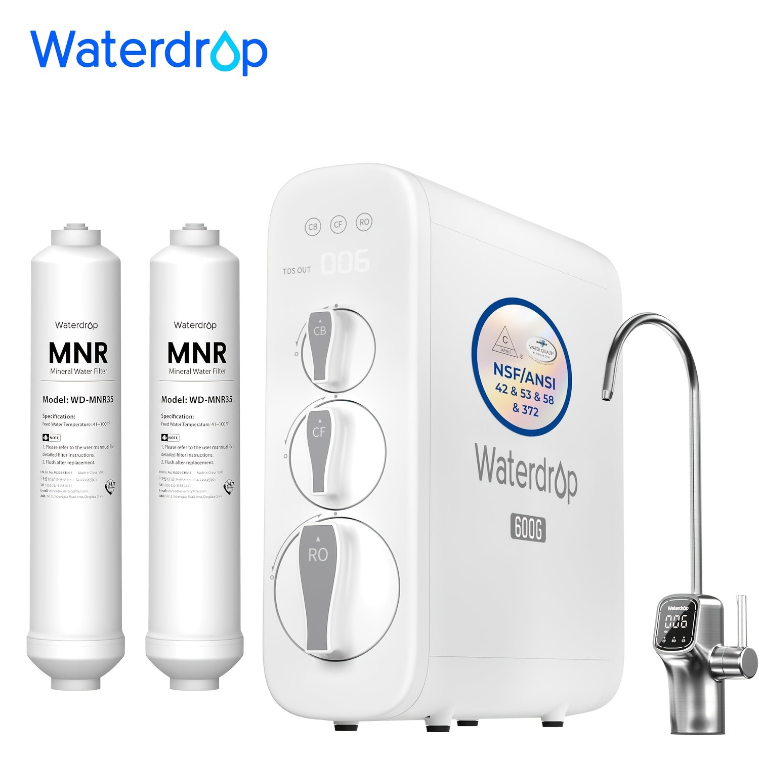 Waterdrop G3P600 Reverse Osmosis System 8-Stage Filtration Extra 2 MNR35 Filter