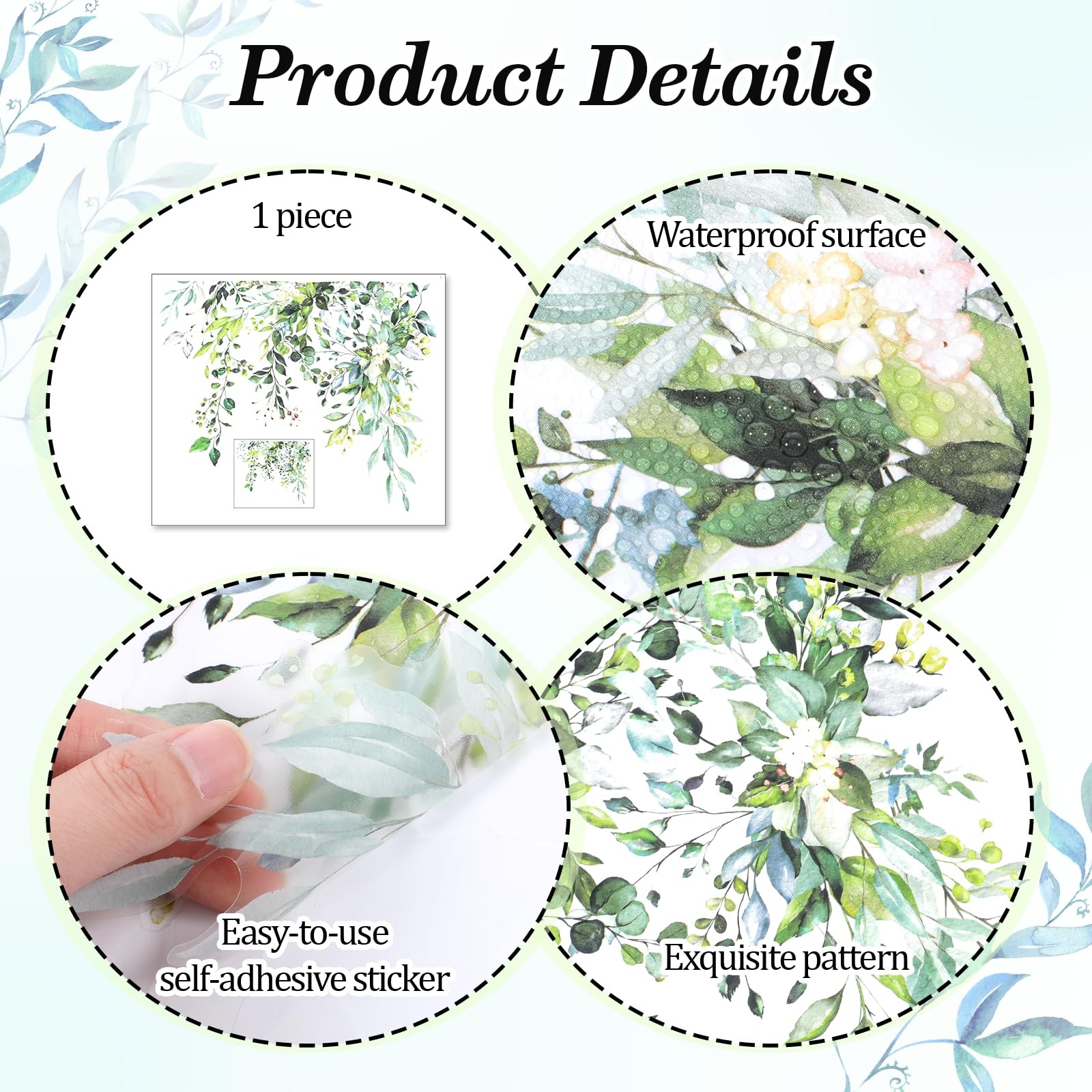 Green Plant Leaves Flowers Toilet Seat Lid Stickers, DIY Removable Toilet Sticke