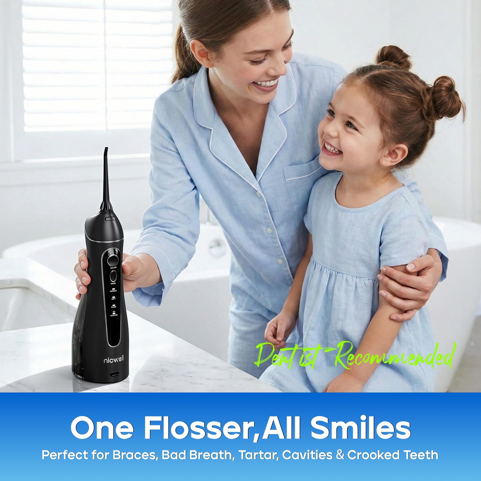 Nicwell Water Dental Flosser for Teeth – 4 Modes & 1 Count (Pack of 1), Black