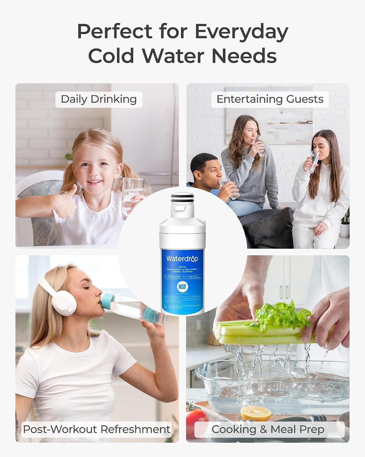 Waterdrop Refrigerator Water Filter Air Filter Replacement for LG® LT1000P®, (4)