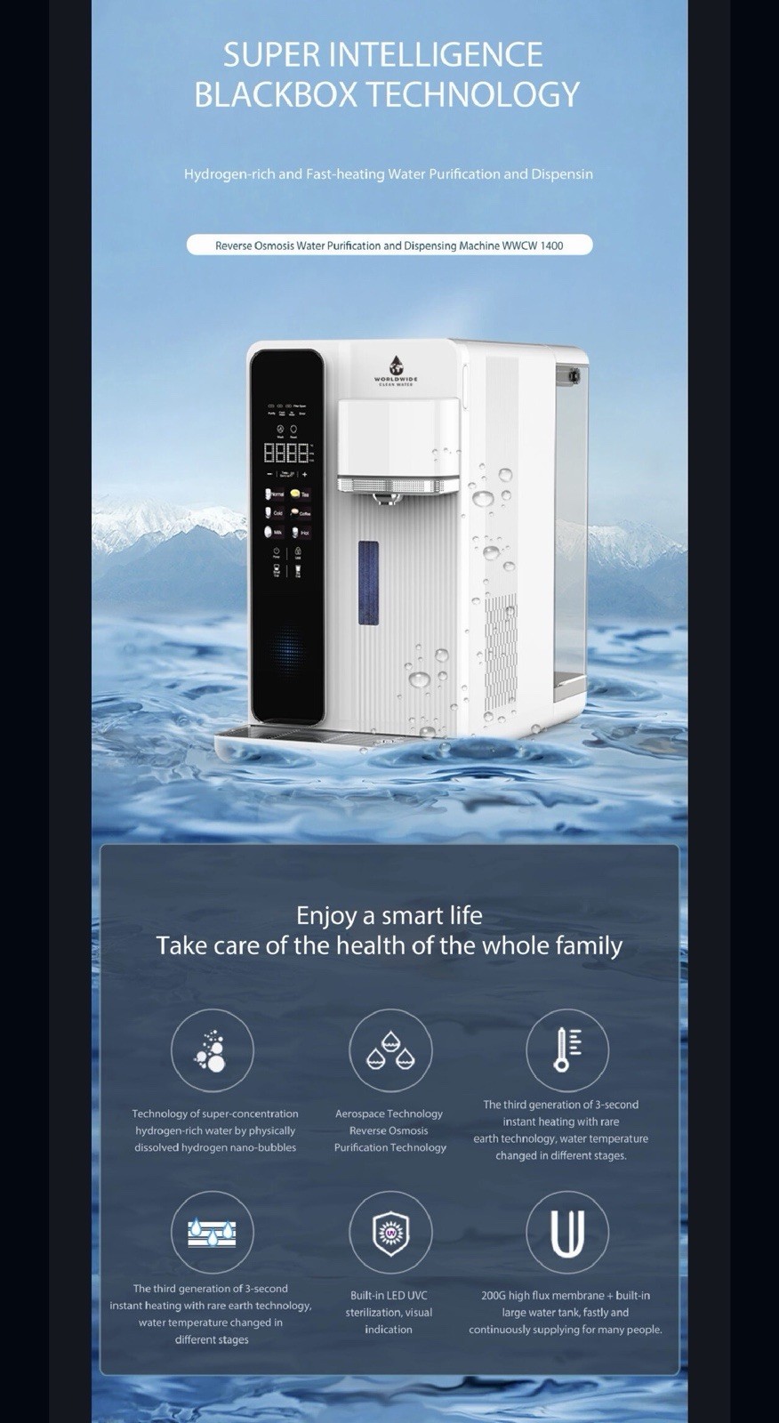 Hydrogen-Rich RO Water Filter System & Hot Water Dispenser – WWCW 1400