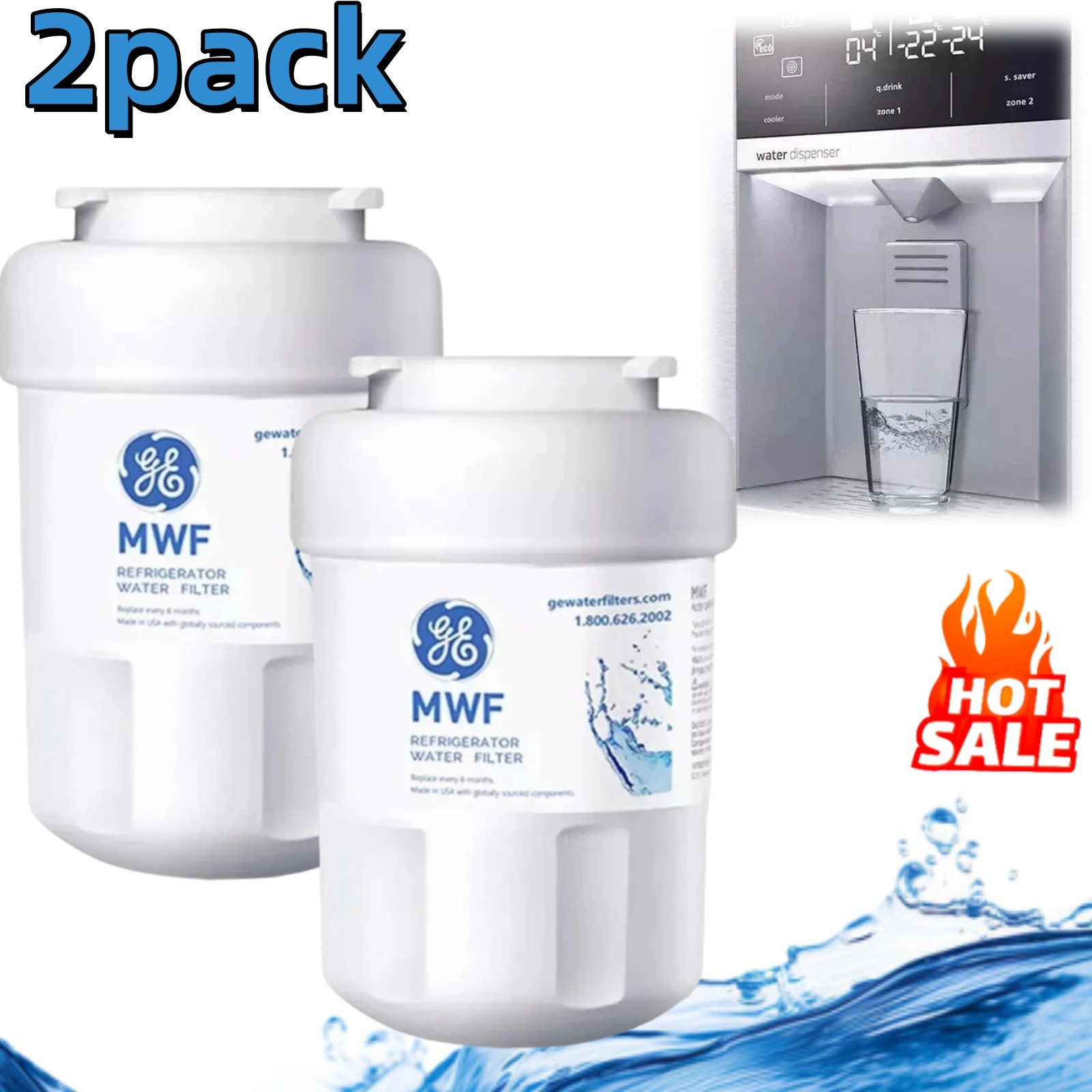 2X NEW For GE MWF MWFP GWF 46-9991 Smartwater Fridge Water Filter US