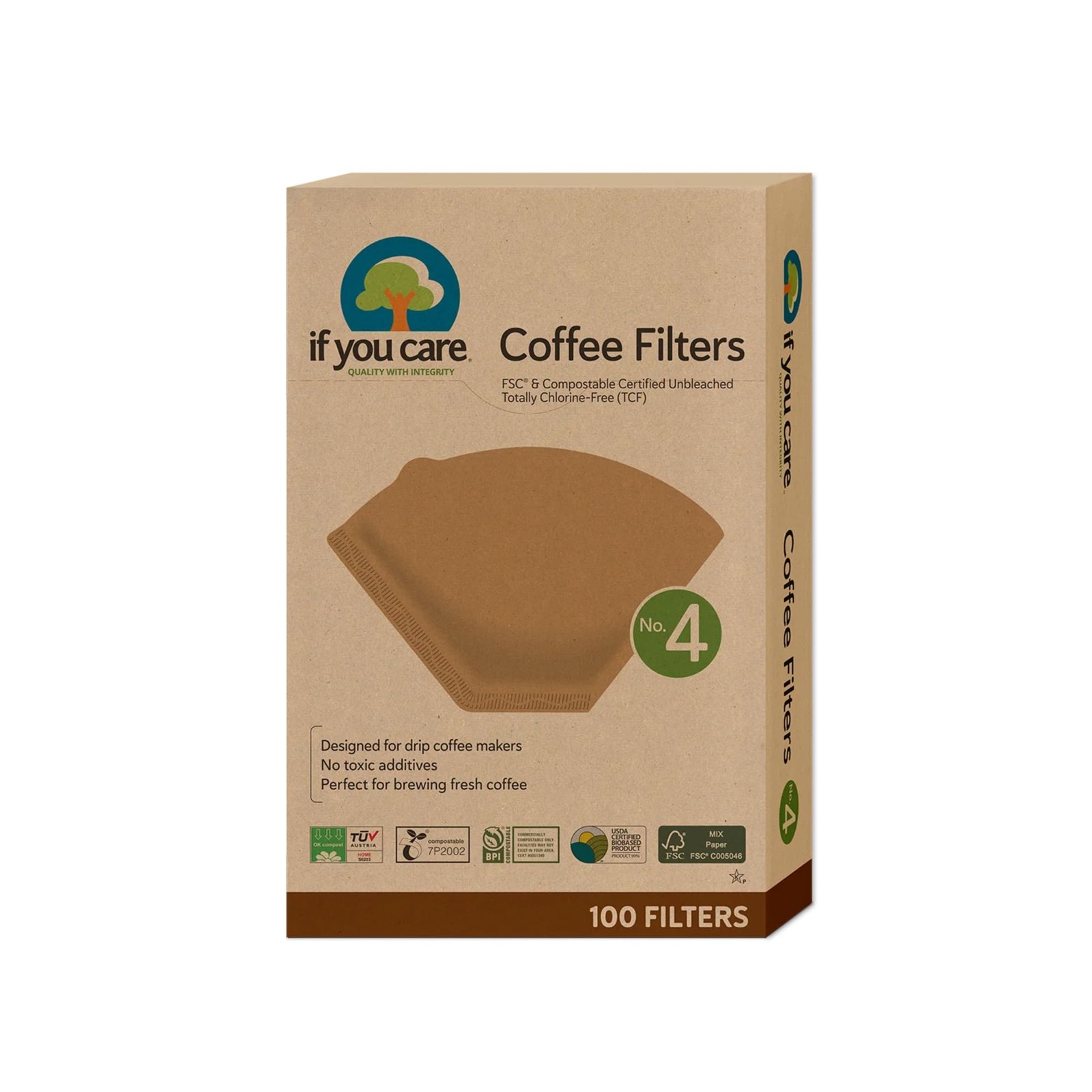 If You Care Coffee Filters No. 4 – Unbleached, 100 Count, No Color