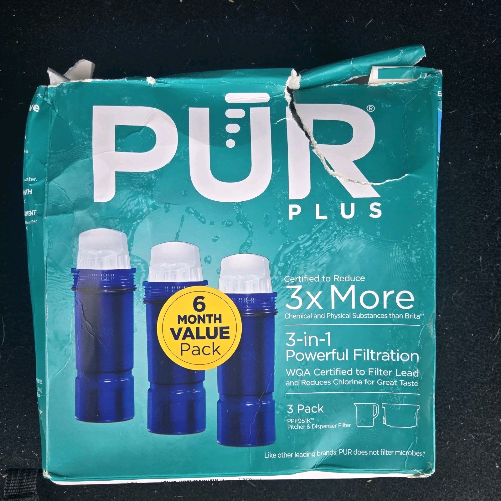 PUR PLUS 3x More 3-in-1 Water Pitcher Replacement Filter 3 Pack PPF951K NewPHOTO