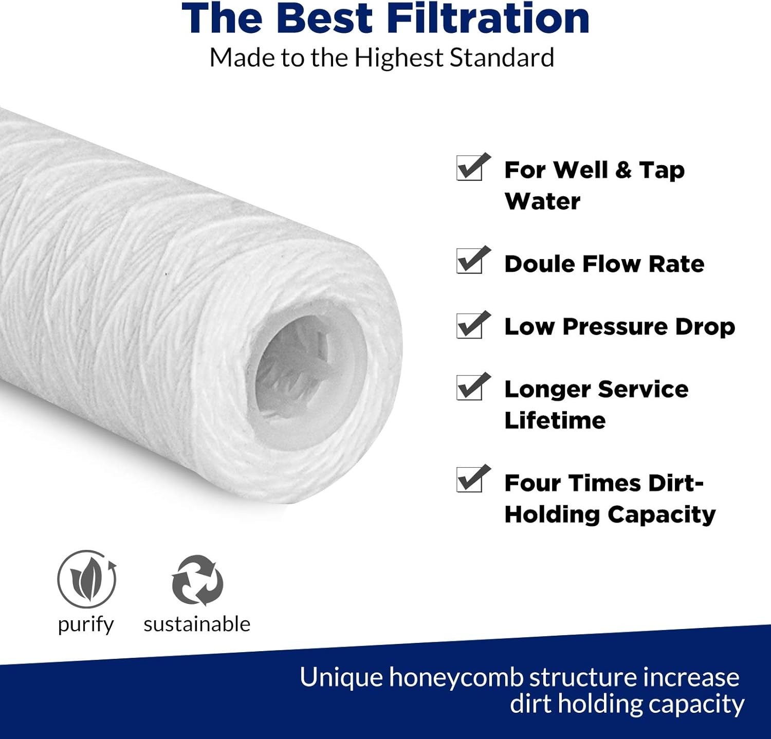 6-Pack 10″x2.5″ 5 Micron String Wound Water Filters for Whole House Filtration