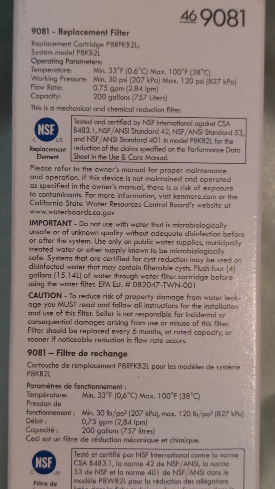 Kenmore 469081 Refrigerator Water Filter – White