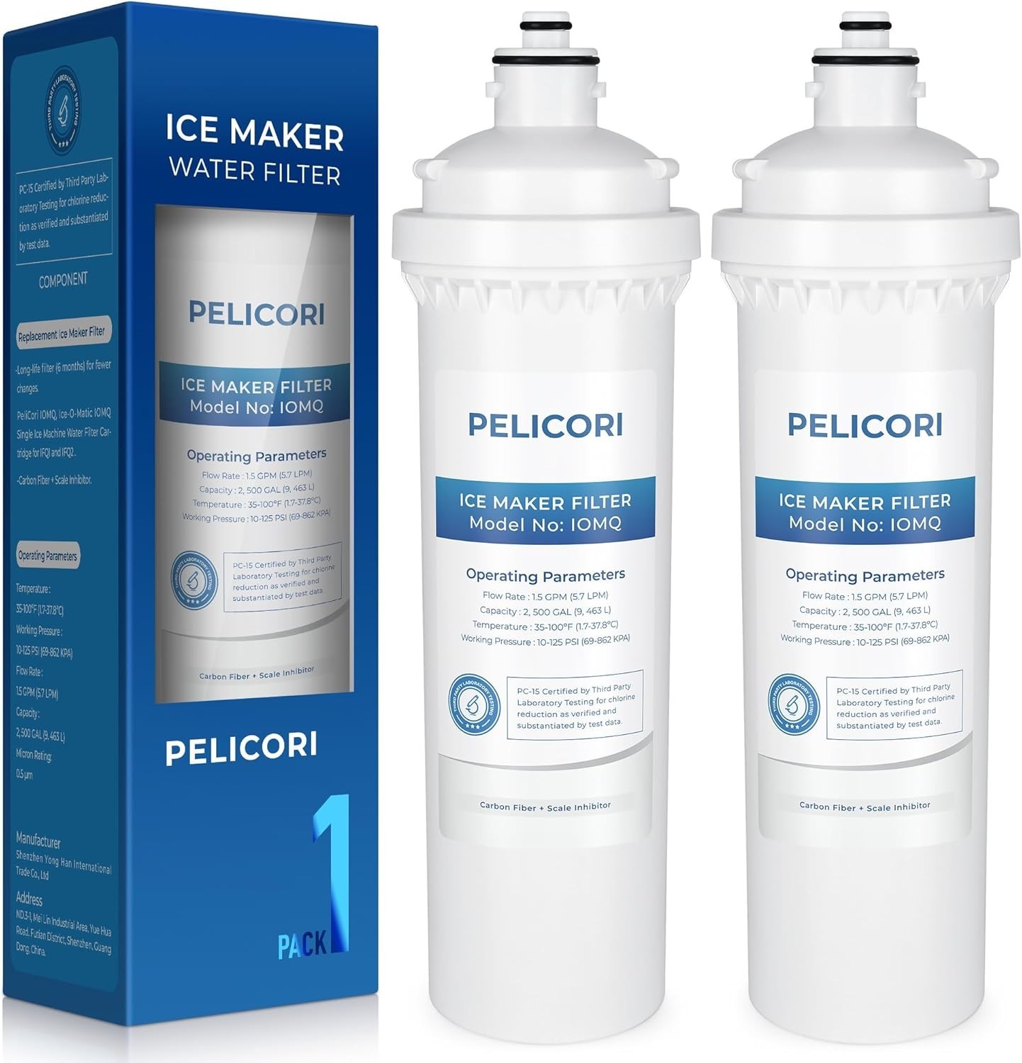 IOMQ Water Filters – Dual Pack with Carbon Fiber, Easy 1/4 Turn Replacement