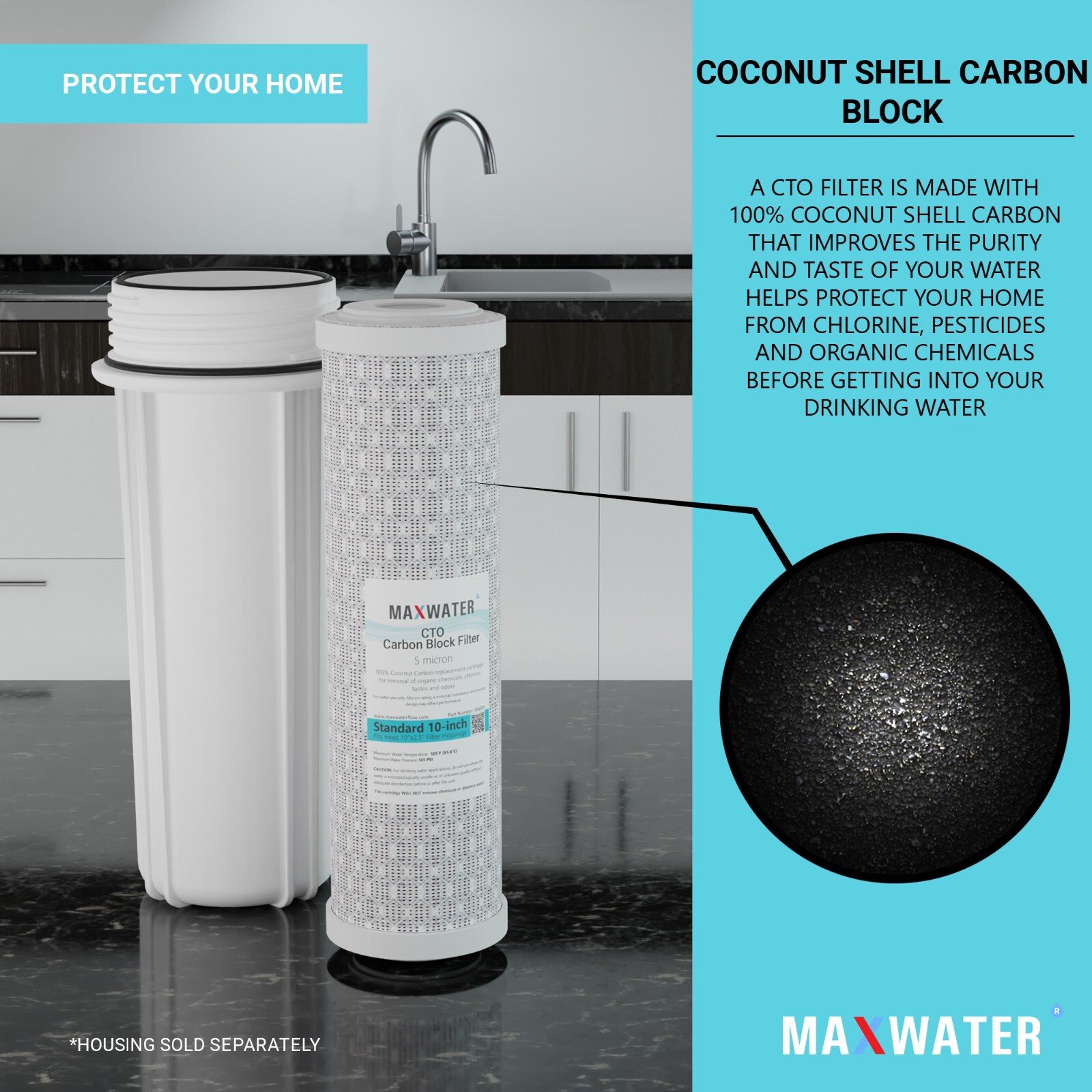 RO Reverse Osmosis 24 Sediment CTO GAC Inline Coconut Shell Carbon Water Filter