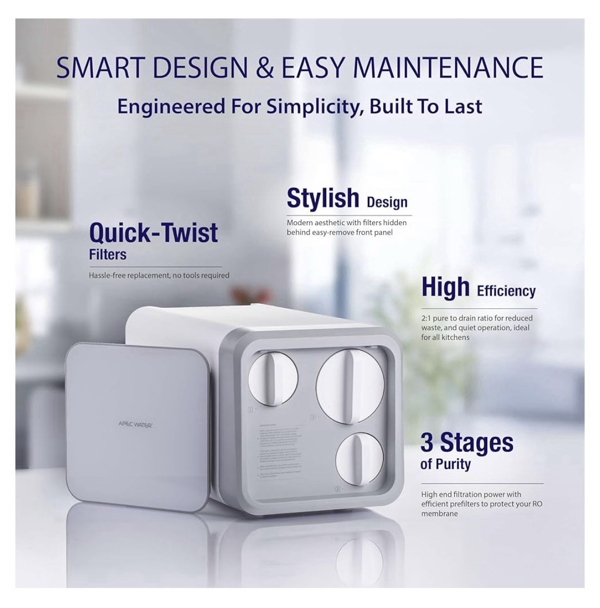 APEC Tankless Reverse Osmosis System, NSF 372 & 58 Certified 3 Stage Water