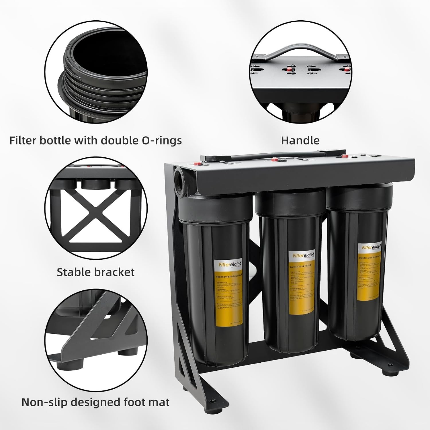 RV Water Filter System 3 Stage Steel Mount Brass Fittings Boat Camper Car Wash