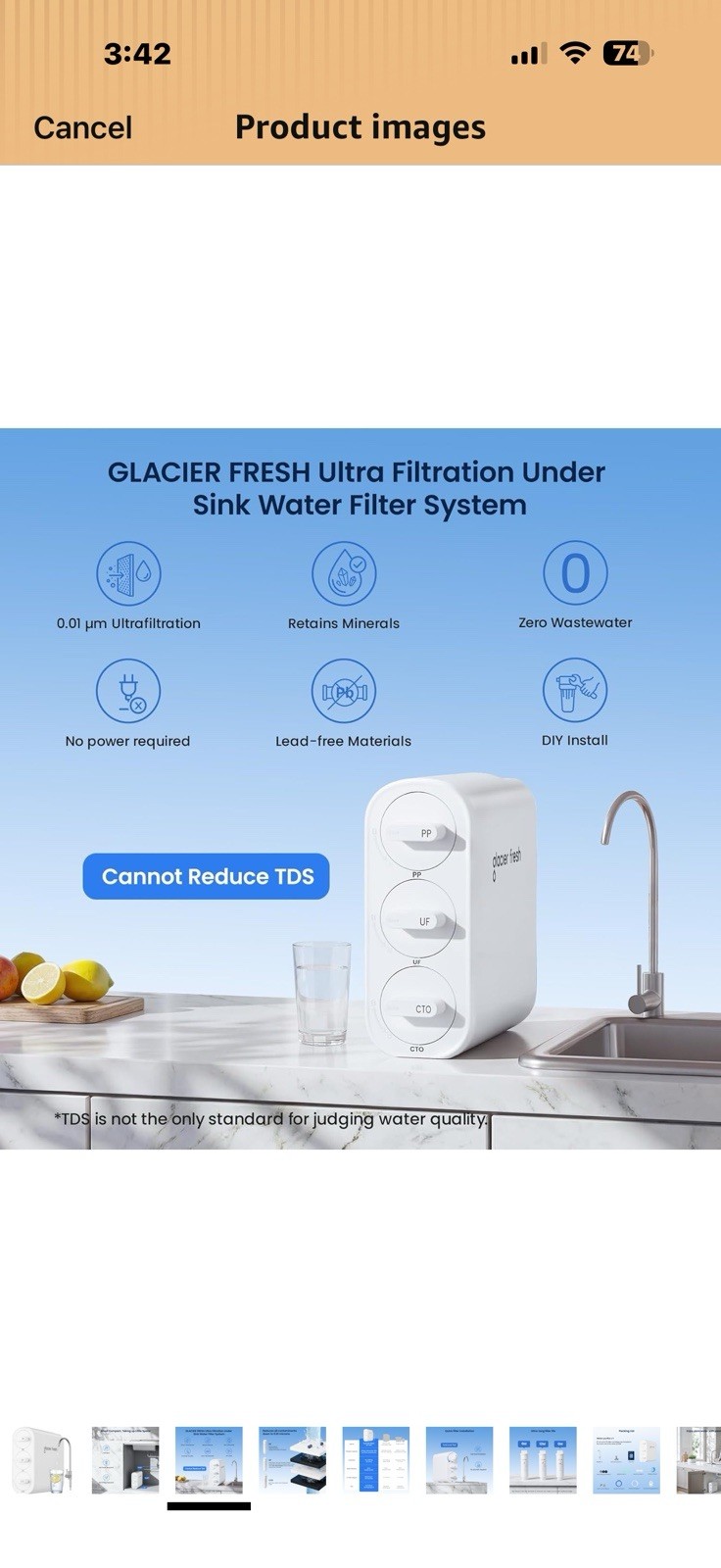 GLACIER FRESH GFU06 0.01μm Ultra Filtration Under Sink Water Filter System,