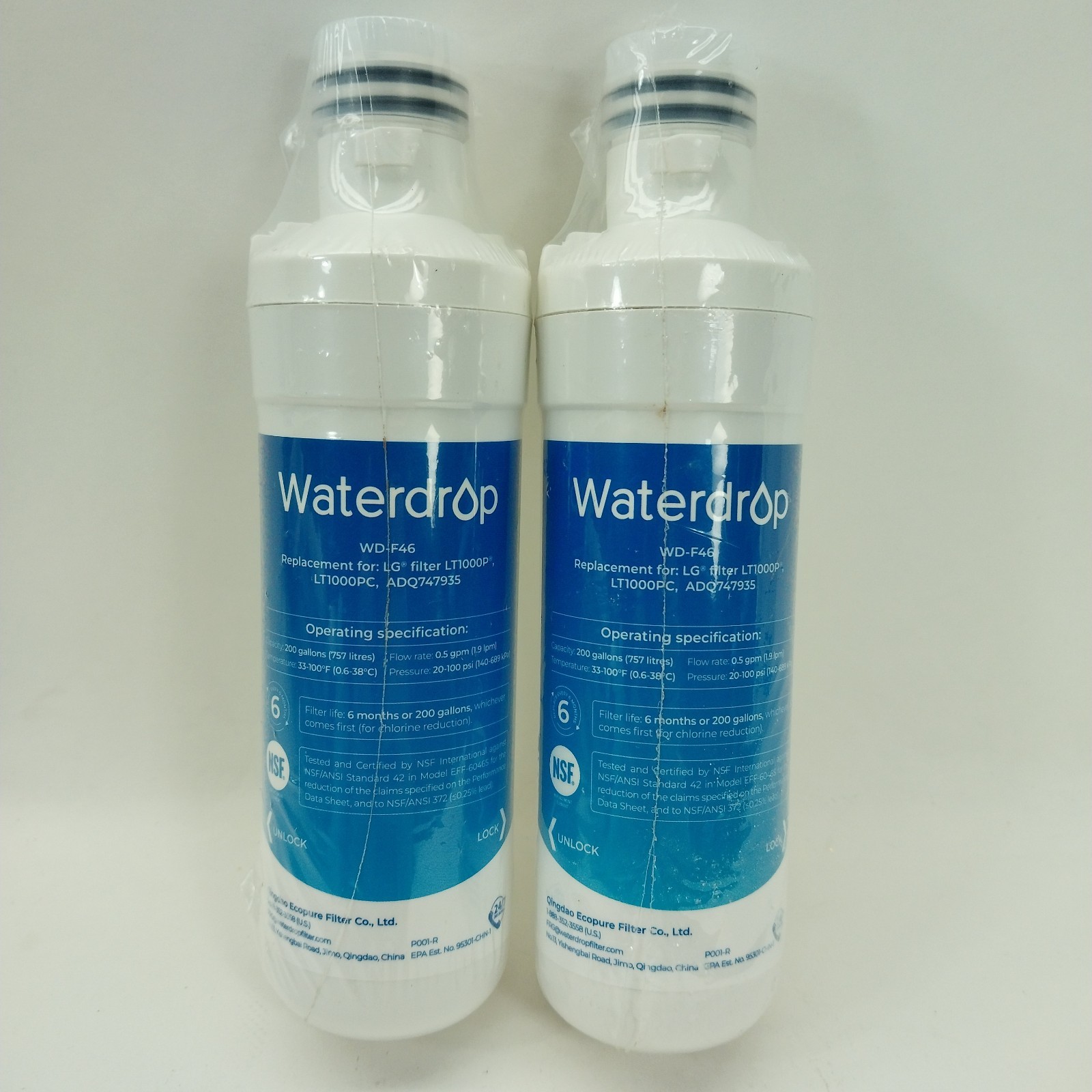 2x Waterdrop WD-F46 Replacement Refrigerator Water Filter LG Filters New Sealed