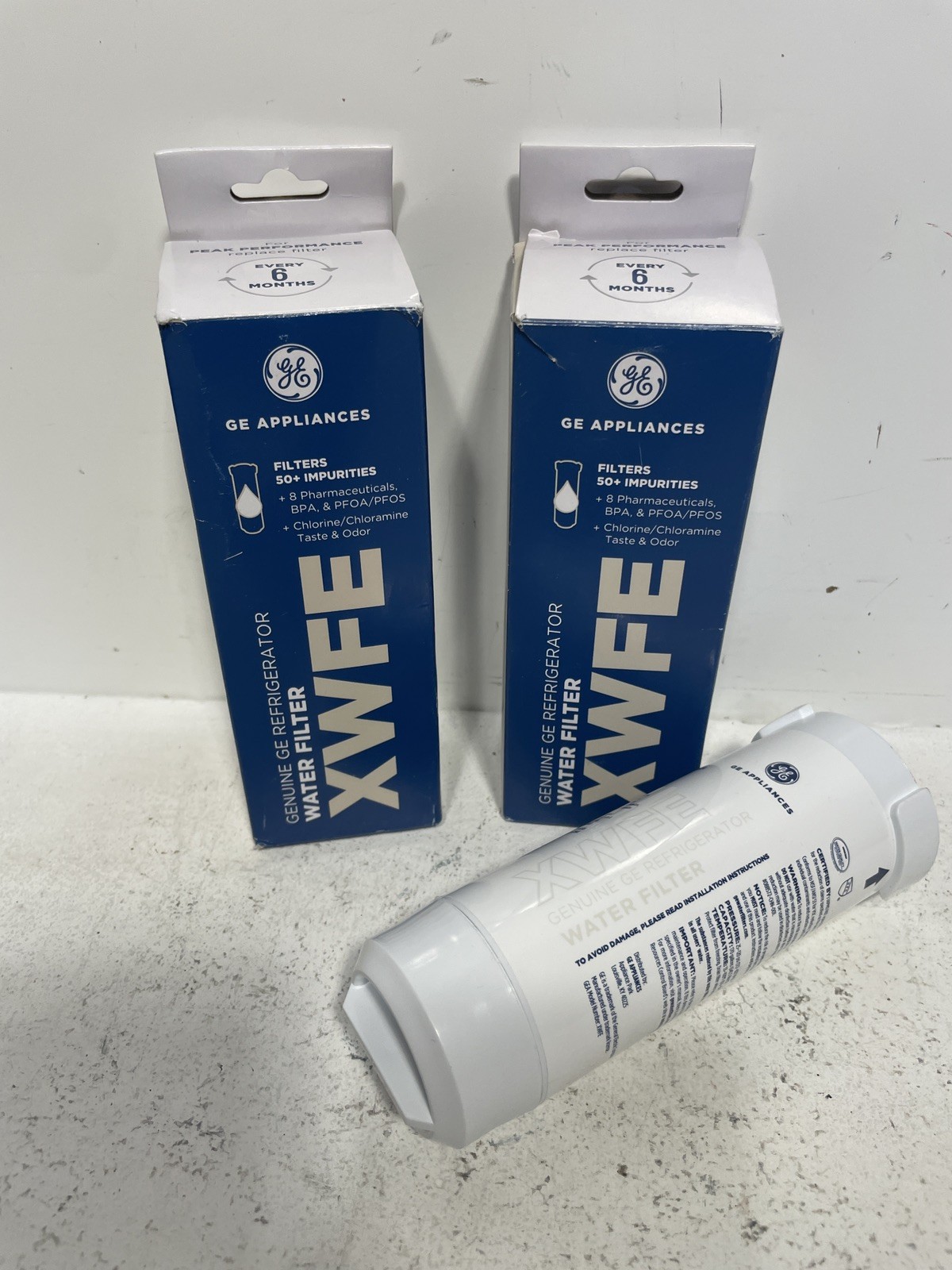 2 X Genuine GE XWFE Refrigerator Water Filters, Both New 1 Sealed – No Chip
