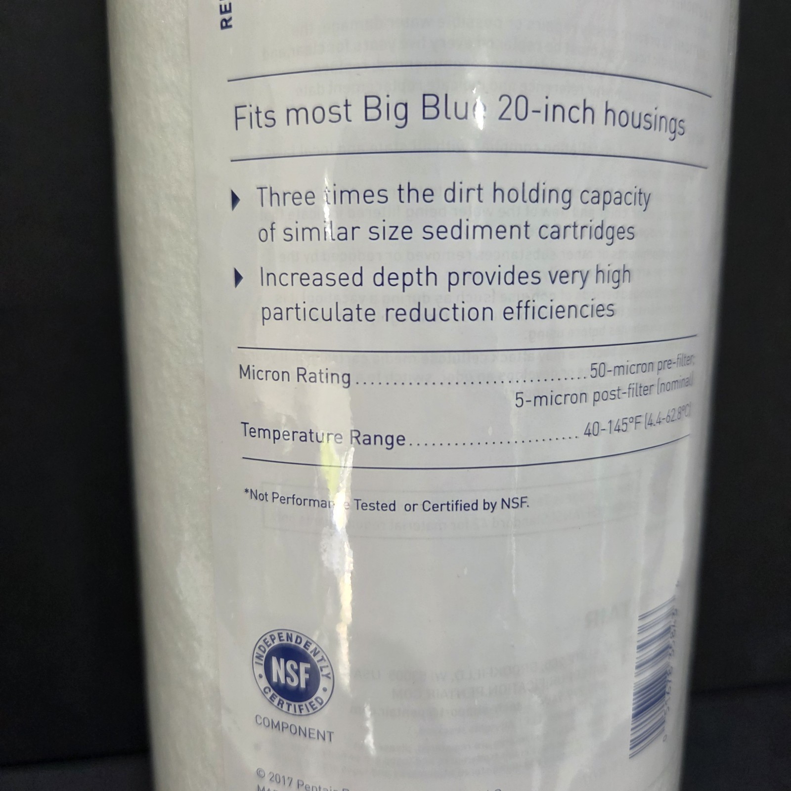 Pentair Polypropylene Big Blue Sediment Filter Cartridge DGD-5005-20- New Sealed