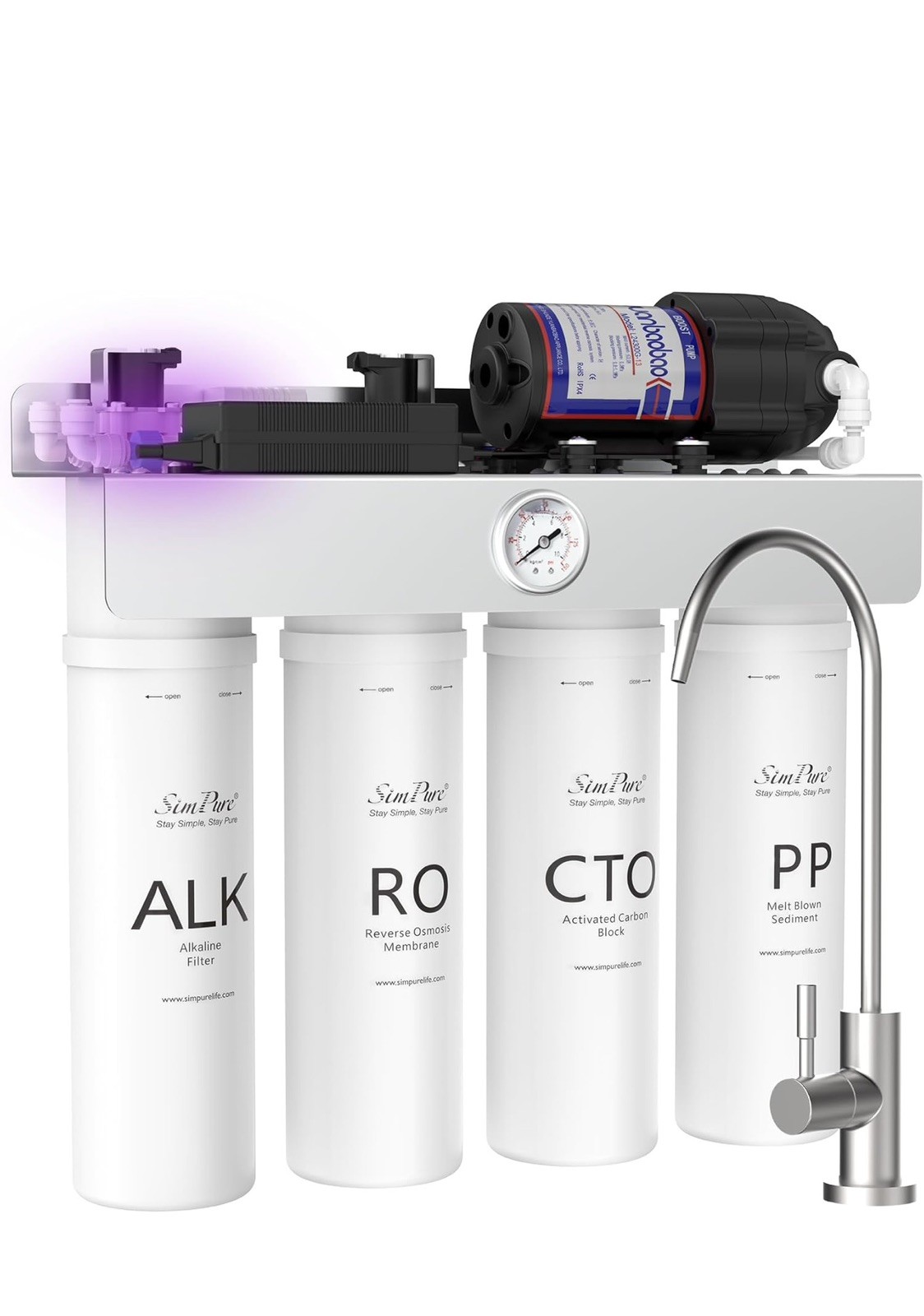 SimPure WP2-400 GPD UV Tankless Reverse Osmosis RO Water Filter System Purifier