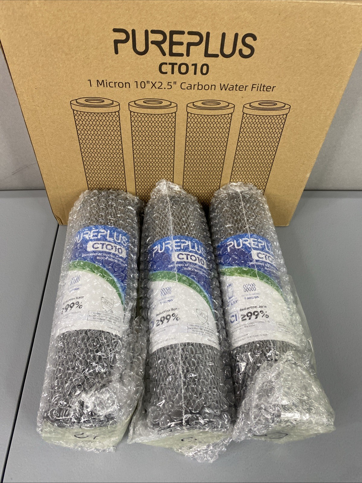 3 Pack Pureplus CT010 Sintering Activated Carbon Block Water Filter 10″ x 2.5″