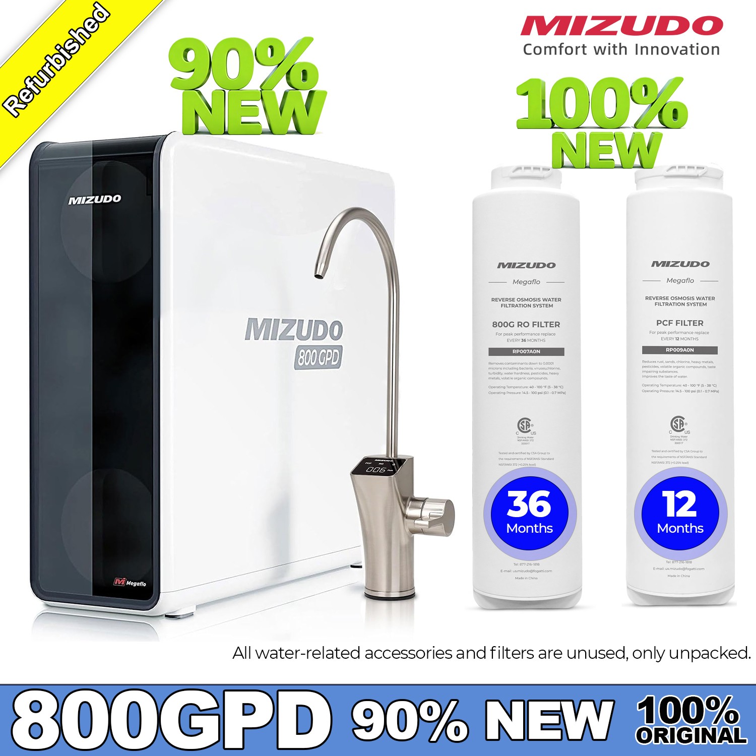 Used- 800GPD RO Water Filter Reverse Osmosis System 8 Stage 3:1 Pure to Drain
