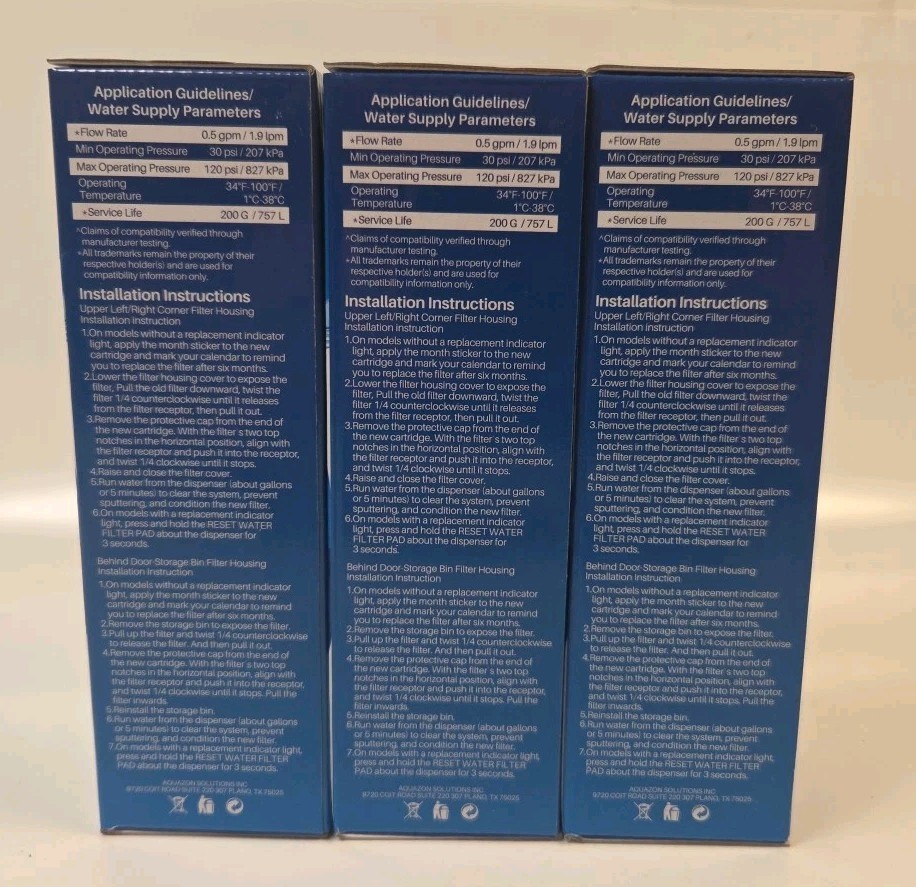 Pureplus RWF4700AC Replacement Refrigerator Water Filter Lot Of 3