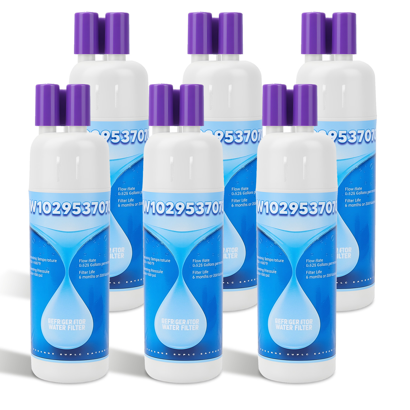 6Pack Replacement Refrigerator water filter 10295370A WHR1RXD1 KAD1RXD1 P8RFWB2L
