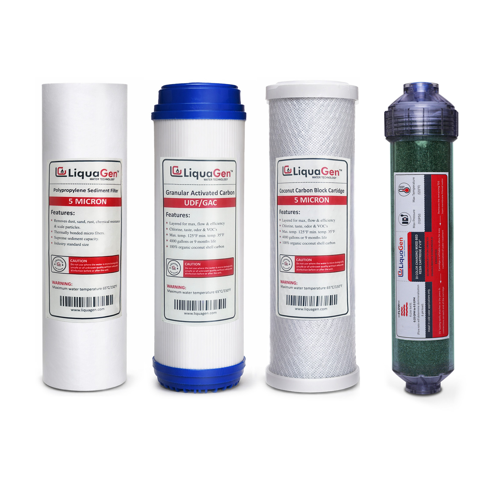 LiquaGen 5 Stage RODI Filter Kit No Membrane Sediment Carbon DI 2.5″x10″