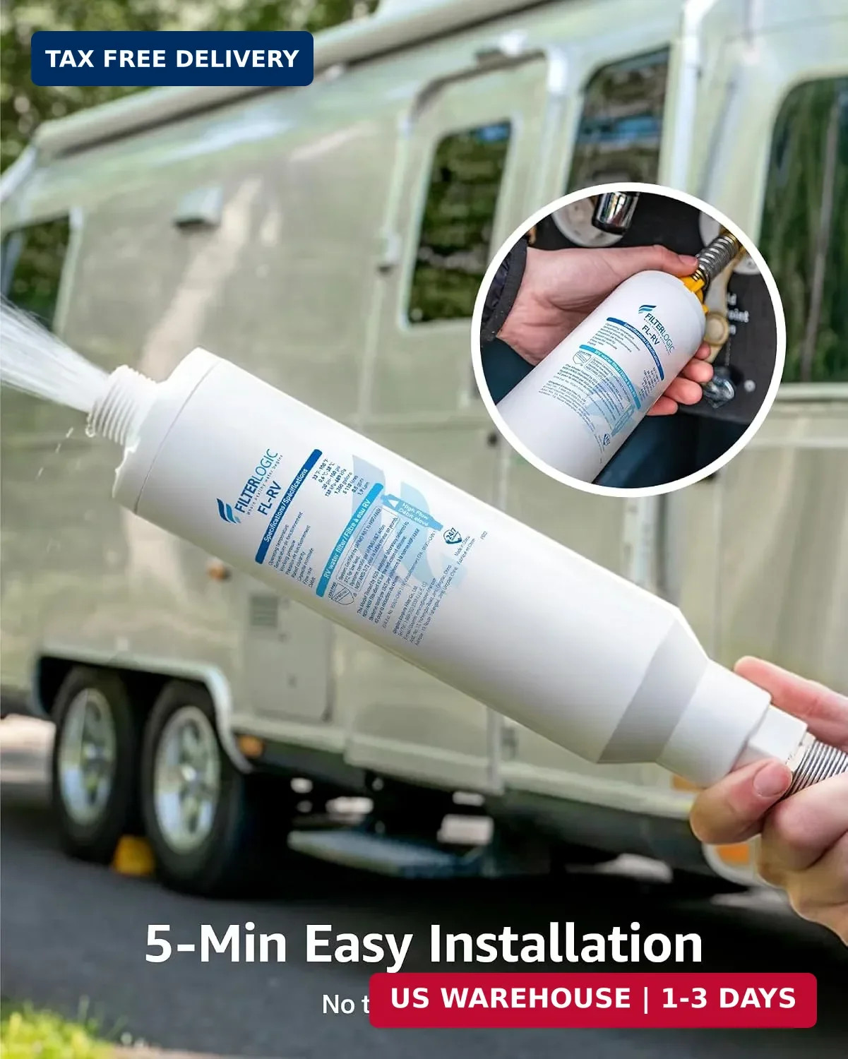 Waterspecialist RV Inline Water Filter, NSF Certified, Reduces Chlorine, Bad Tas