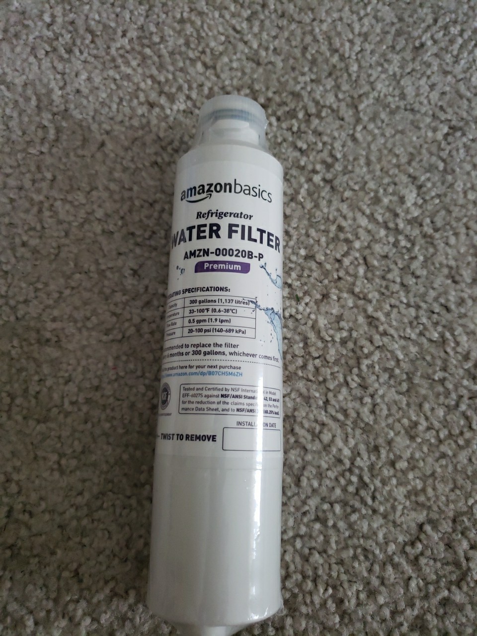Amazon Basics Refrigerator Water Filter AMZN-00020B-P Premium 6 Months Sealed
