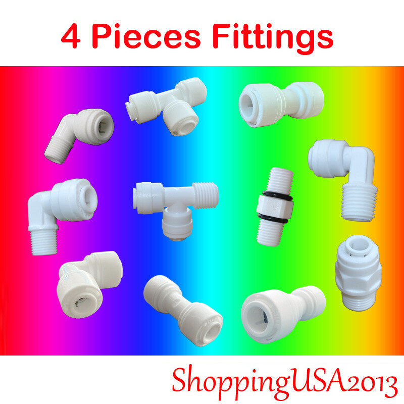 4 Pcs Water Filter Connector Fitting Quick Connect Thread Push In 1/4″ 3/8″ BSP