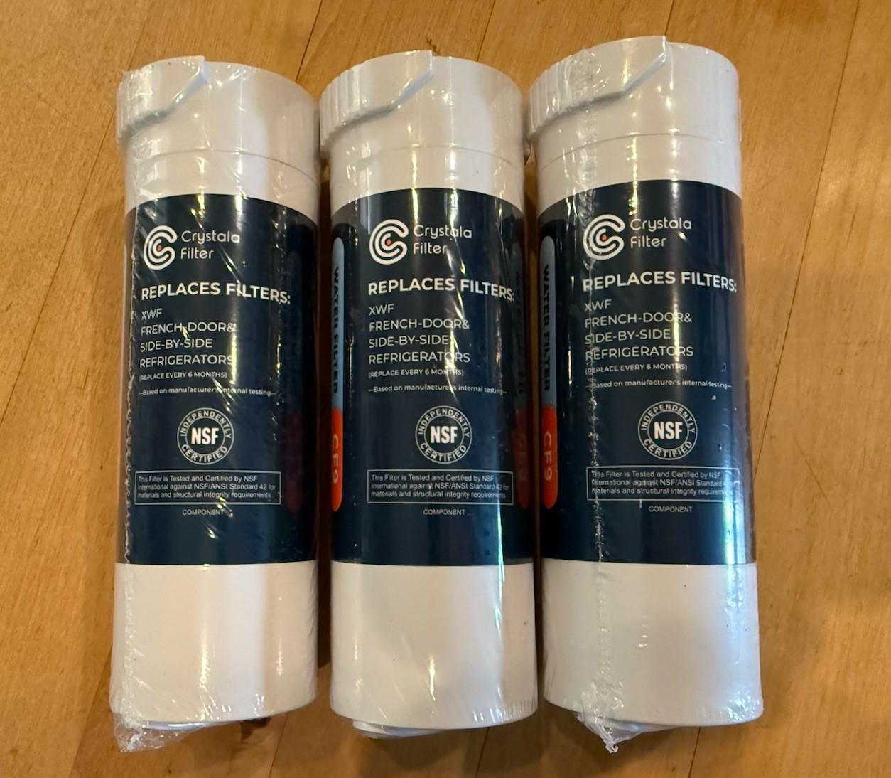 3 Crystala Replacement Water Filters XWF French Door &Side-by-side Refrigerators