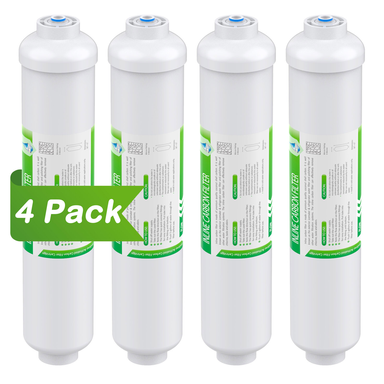 4x Inline T33 Post Carbon Water Filter Cartridges 1/4″ Quick Connect Replacement