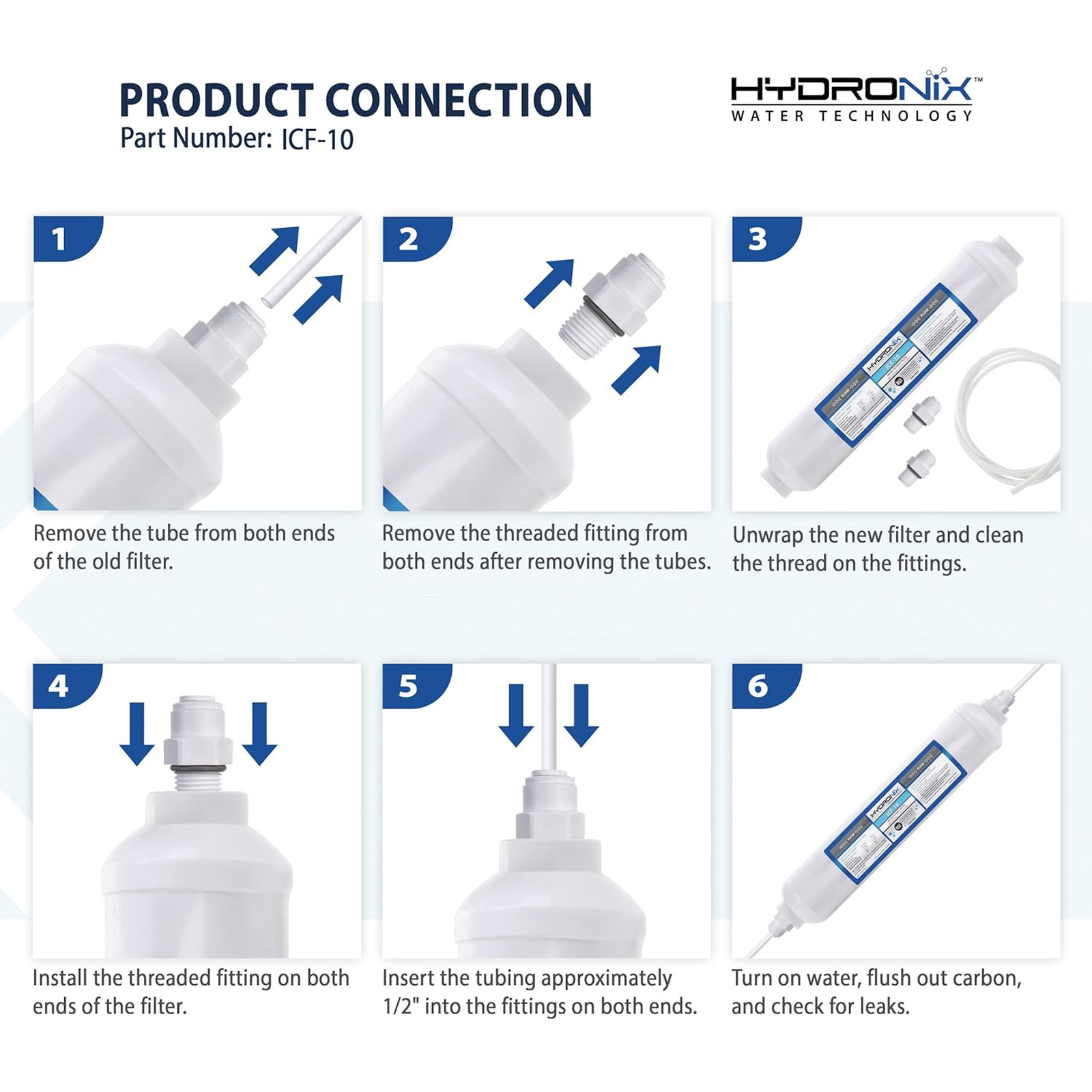 Reverse Osmosis Post Water Filter ICF-10 GAC Coconut Shell Carbon 1/4 Inch NPT