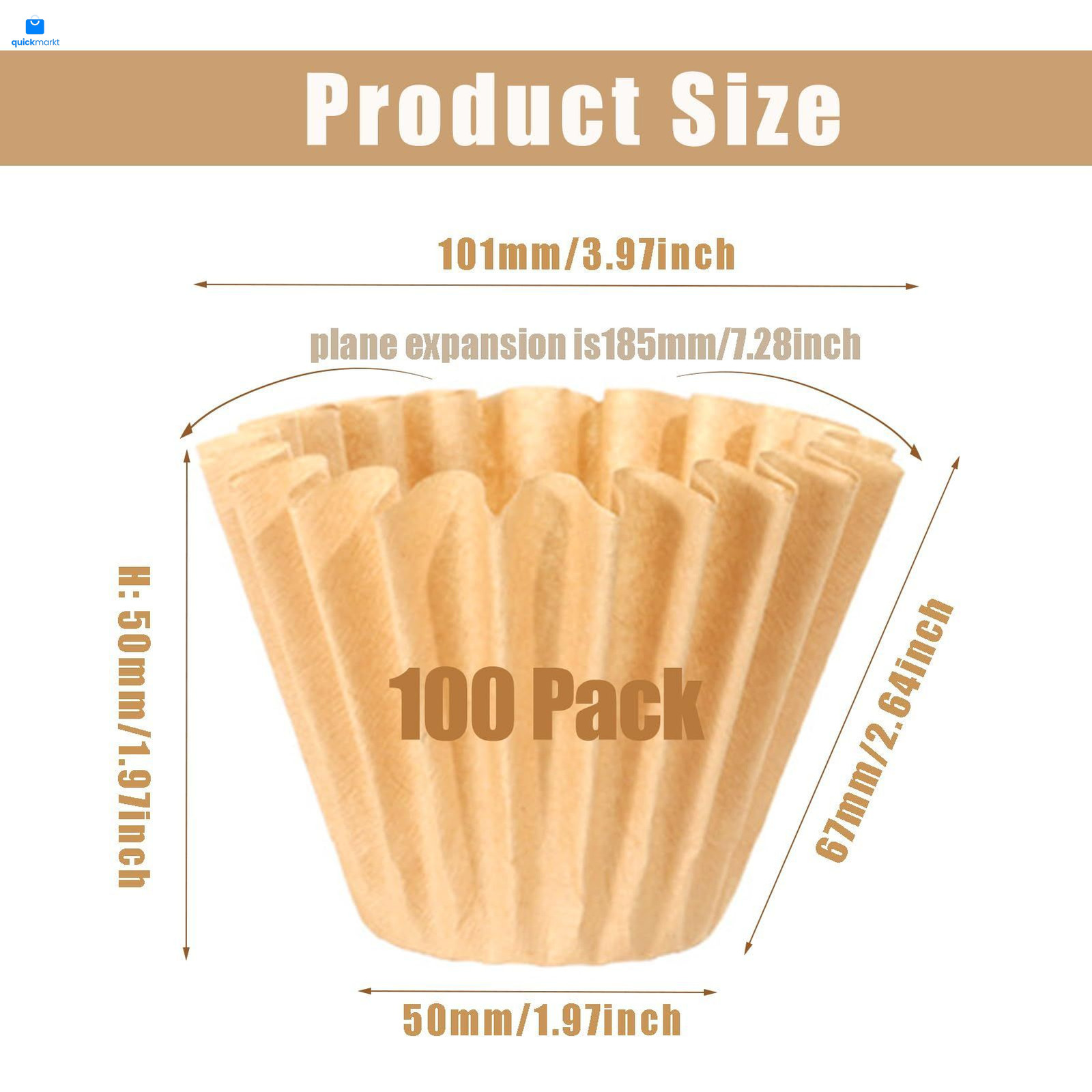 Velloray 100 Count Unbleached Coffee Filters, 4-5 Cup Natural Cup, Brown