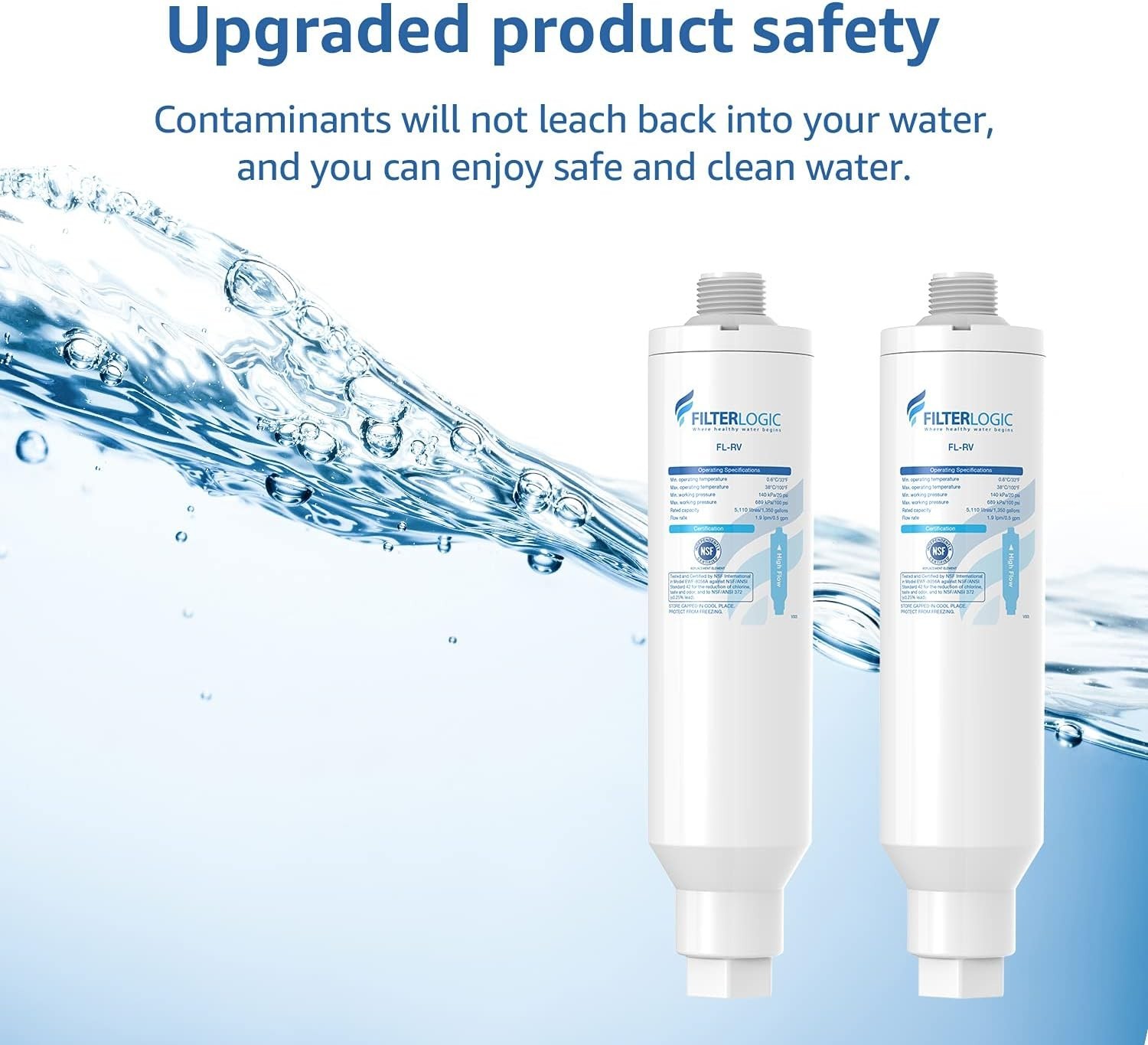 Filterlogic RV Inline Water Filter Reduces Chlorine 2 Pack with 1 Hose Protector