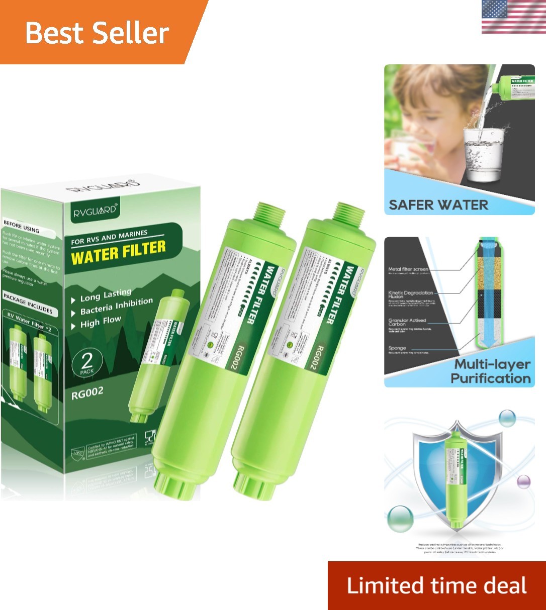 Advanced Carbon Fiber RV Water Filter Set: 2 Pack for Odor & Taste Removal