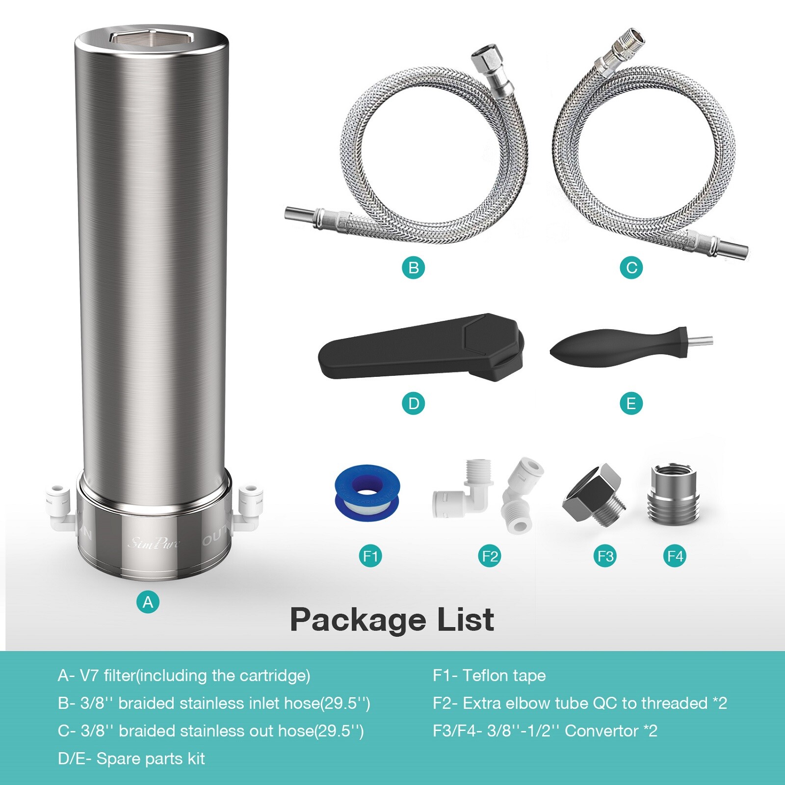 SimPure V7 5 Stage Under Sink Water Filter System 20,000 Gallons Stainless Steel