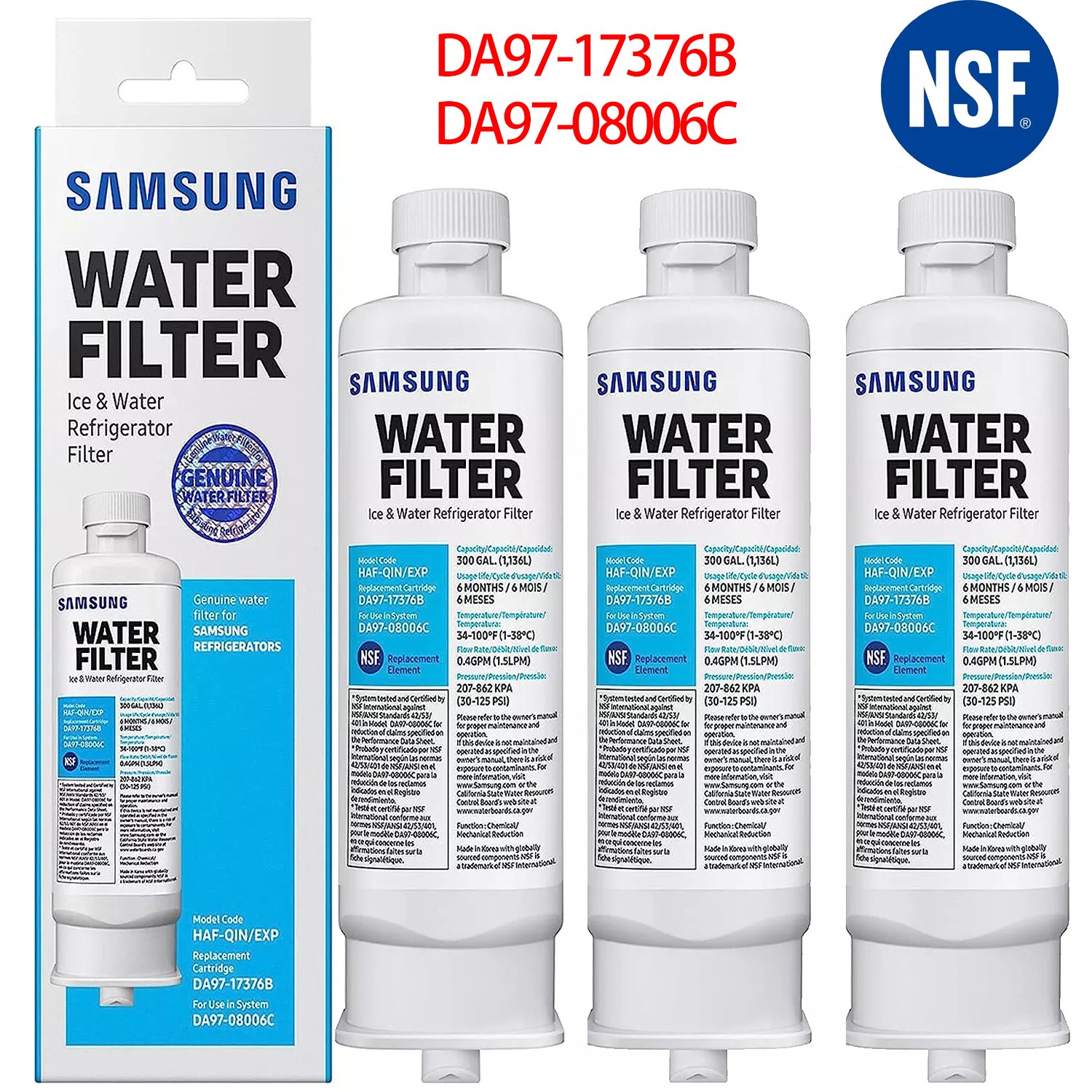 US Stock 3PACK Genuine Samsung DA97-17376B HAF-QIN/EXP REFRIGERATOR Water Filter