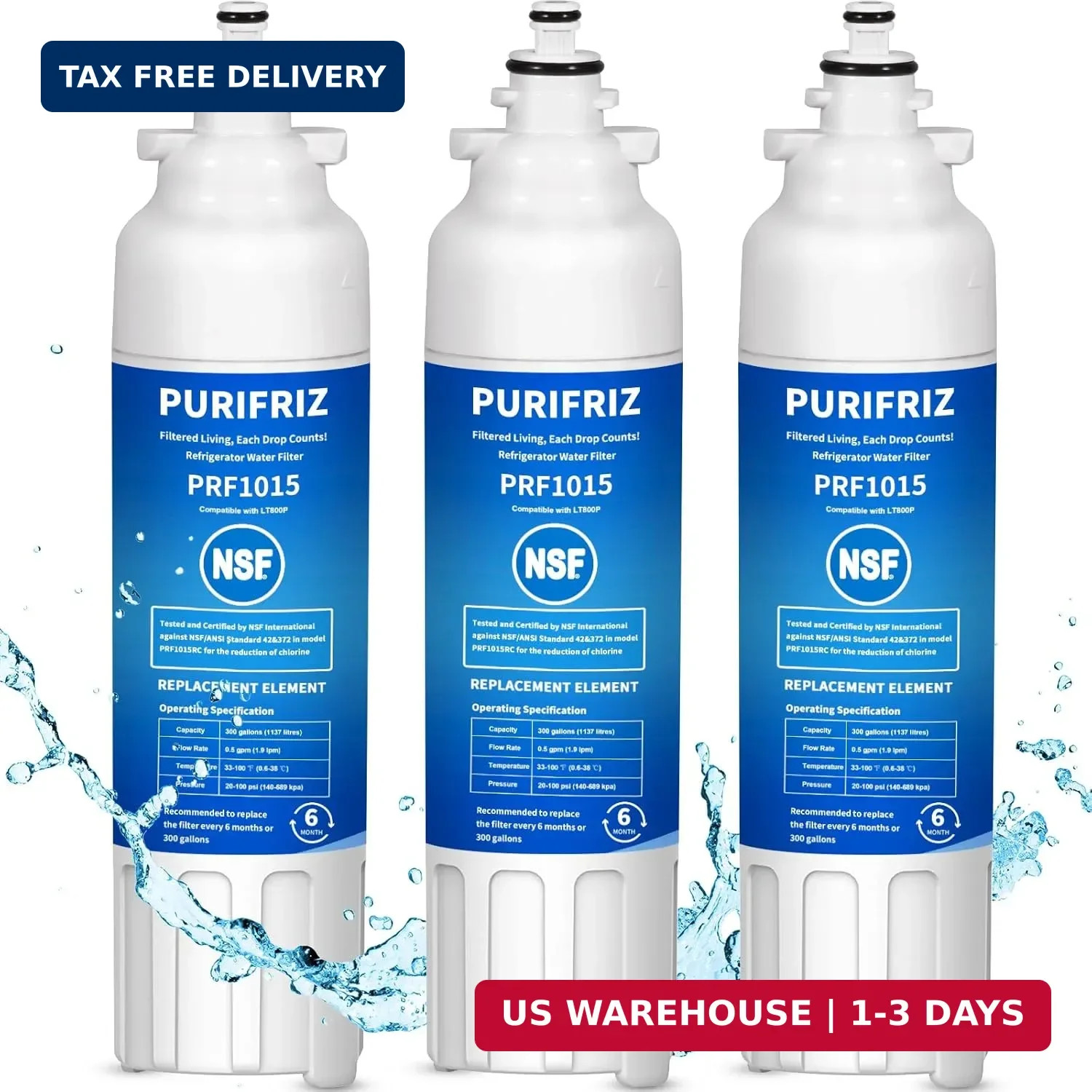 3 Pack ADQ73613401 Refrigerator Water Filter, Compatible with LG LT800P, LT800PC