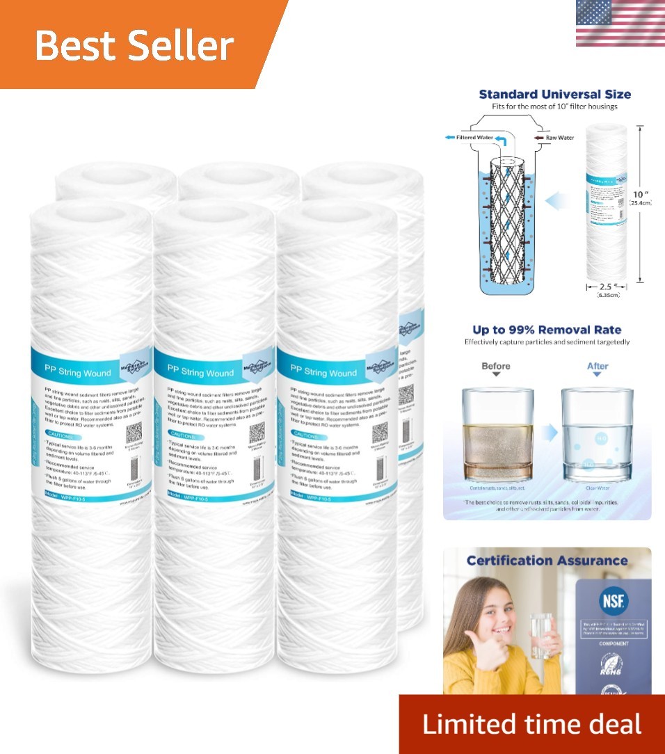 Universal 5-Micron Sediment Filter Cartridges – 6 Pack for Home Water Systems