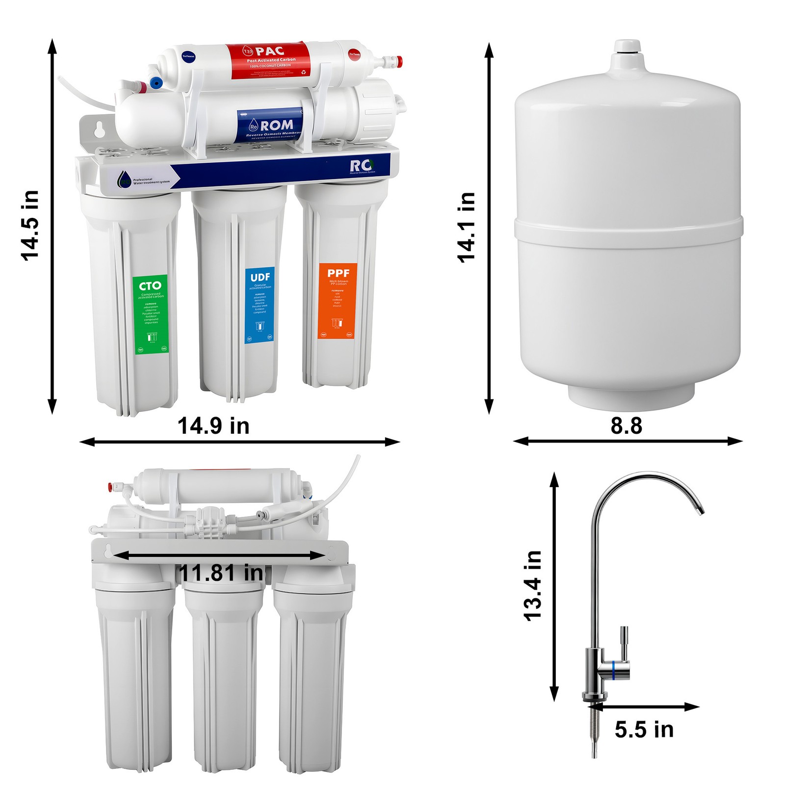 5 Stage Reverse Osmosis Water Filtration System Water Filter Purifier 75 GPD