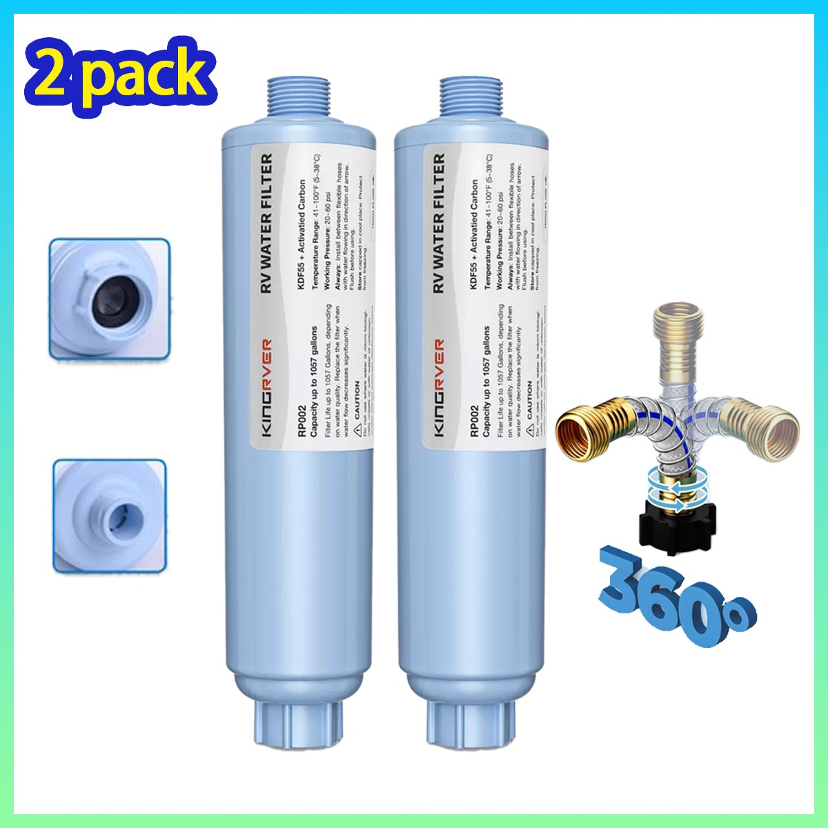 2 Pack RV Inline Water Filter w/Flexible Hose Garden & Camper Reduces Sediment