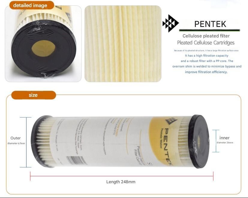 Filtertech S1 PENTEK Series Pleated Cellulose Cartridges 248mm(9.8in) 20um 45LPM